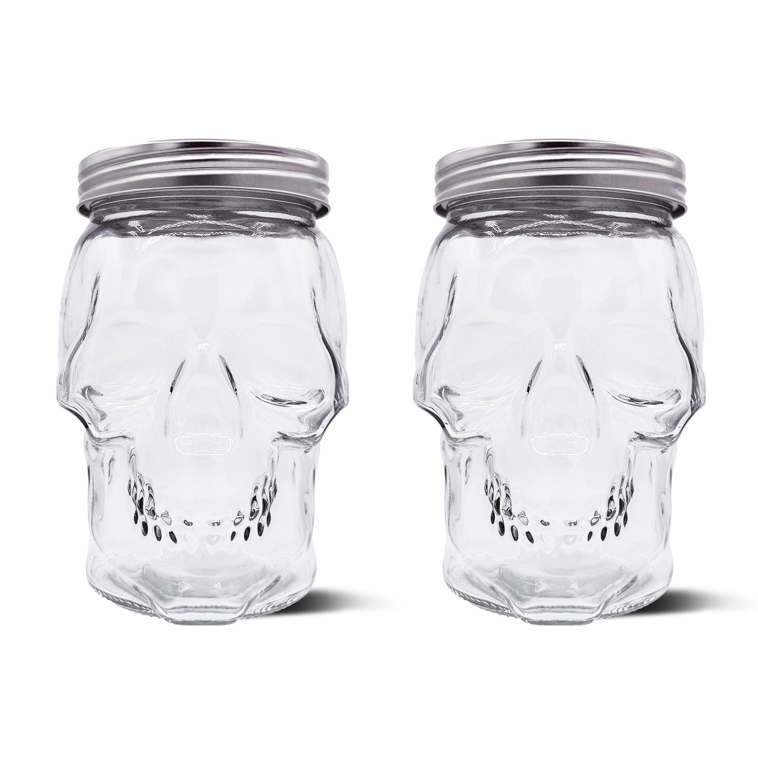 Skull Mason Jar with Lid, 4-Piece Set (2 skull Mason Jars & 2 Lids) 42oz, Clear