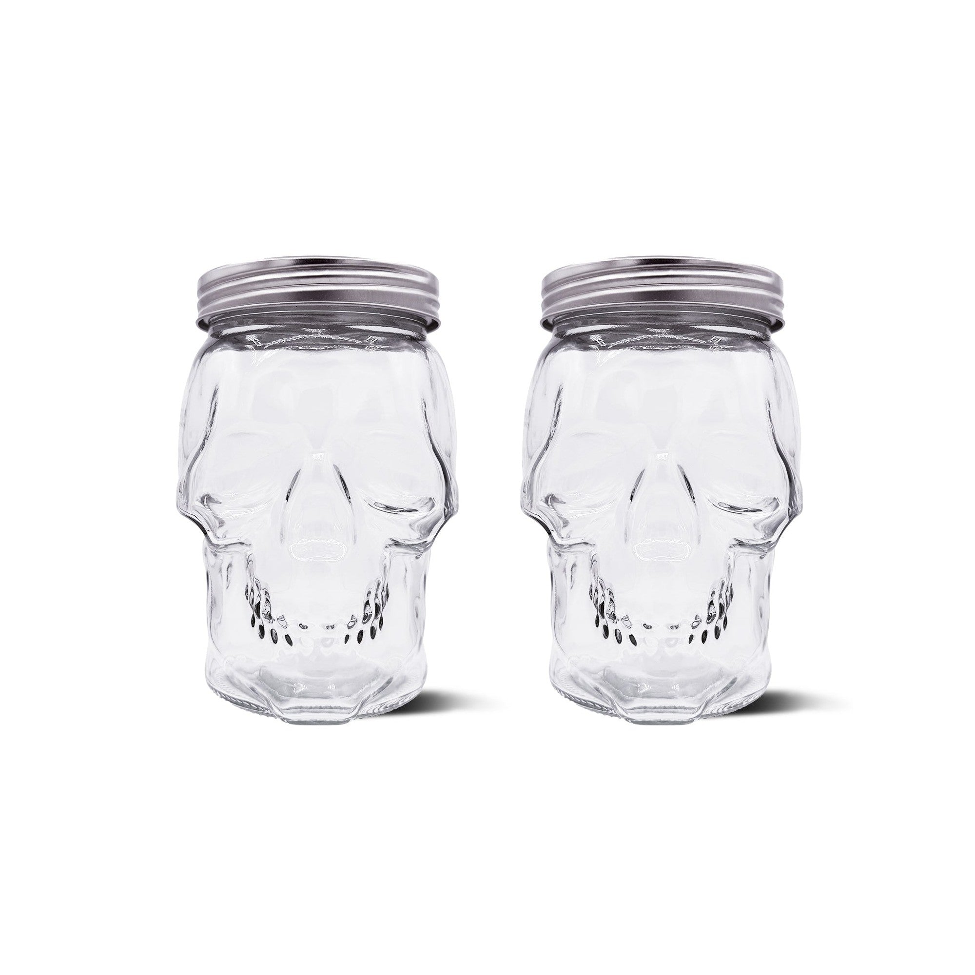 Skull Mason Jar with Lid, 4-Piece Set (2 skull Mason Jars & 2 Lids) 42oz, Clear – Main View – Dura Living