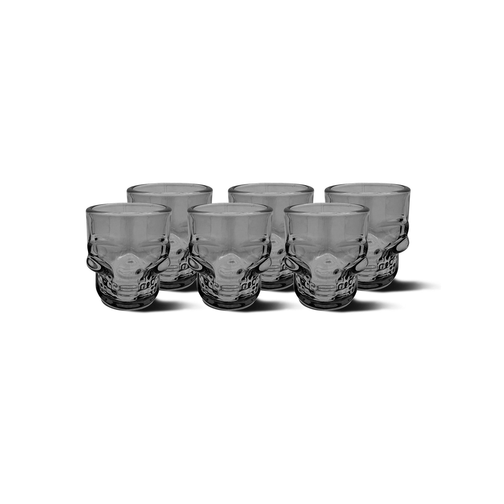 Set of 6 Skull Shot Glasses – 1.75 oz Glass Novelty Drinkware for Halloween Parties, Cocktail Bars & Home Decor – Main View – Dura Living
