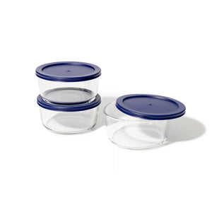 Glass Food Storage Containers - 6 Piece 4 Cup Set (3 Containers + 3 Lids) BPA-Free Lids