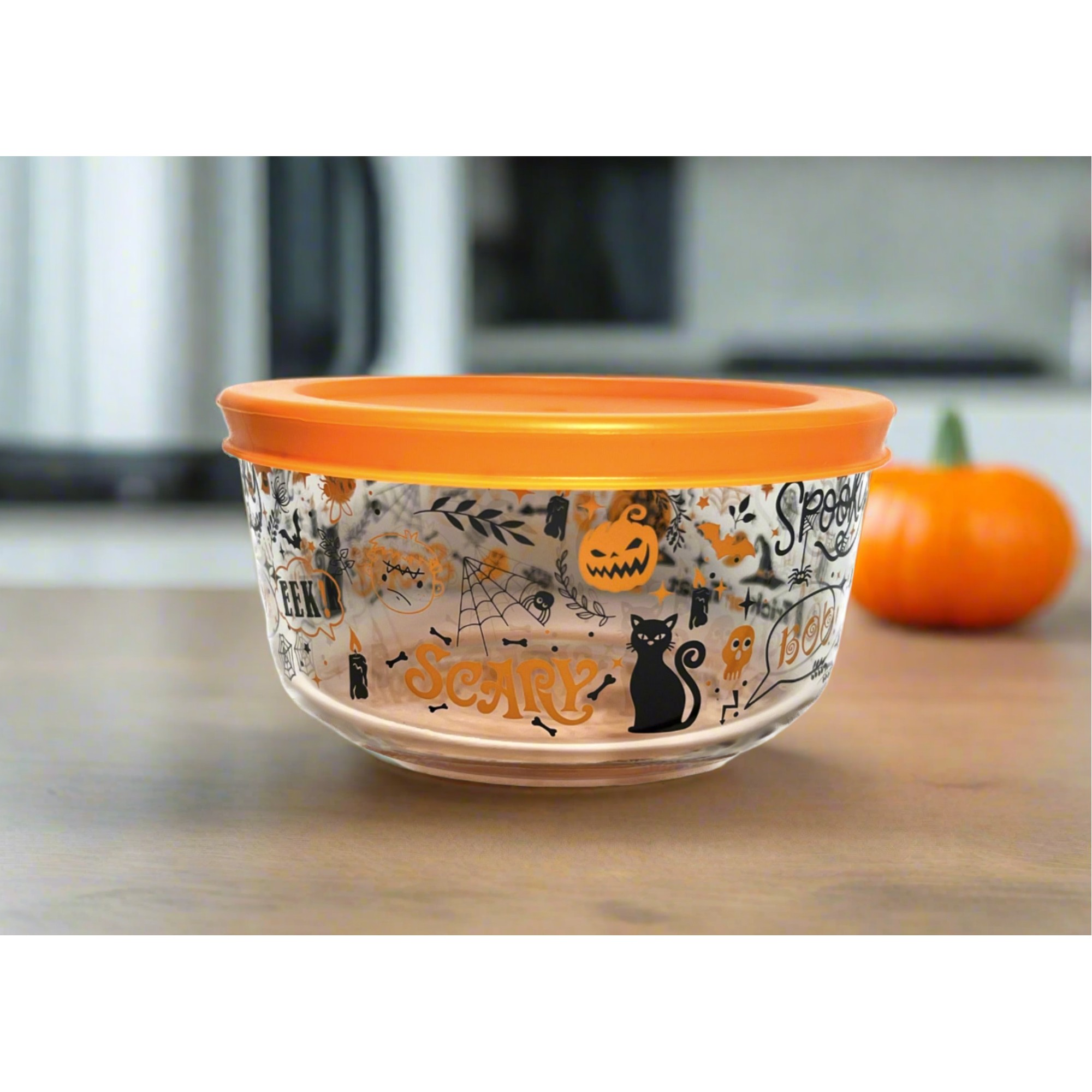 Dura Living Halloween Glass Storage Containers with Lids, 2 Cup Set Set of 6 (3 Containers + 3 Lids) – Full Set – Dura Living