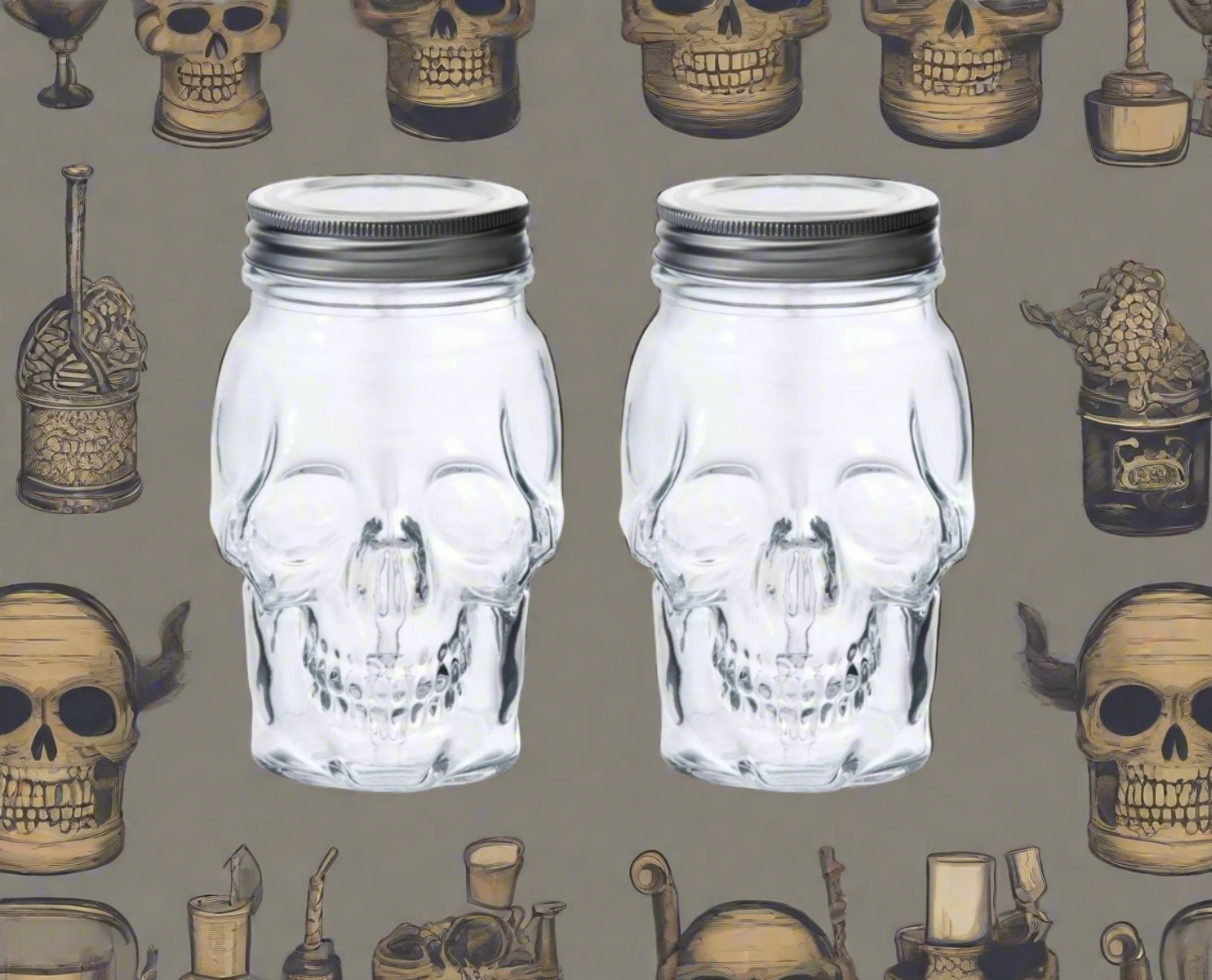 Dura Living Skull Mason Jar with Lid-42 oz Clear 2-Pack