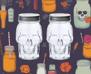 Dura Living Skull Mason Jar with Lid-42 oz Clear 2-Pack