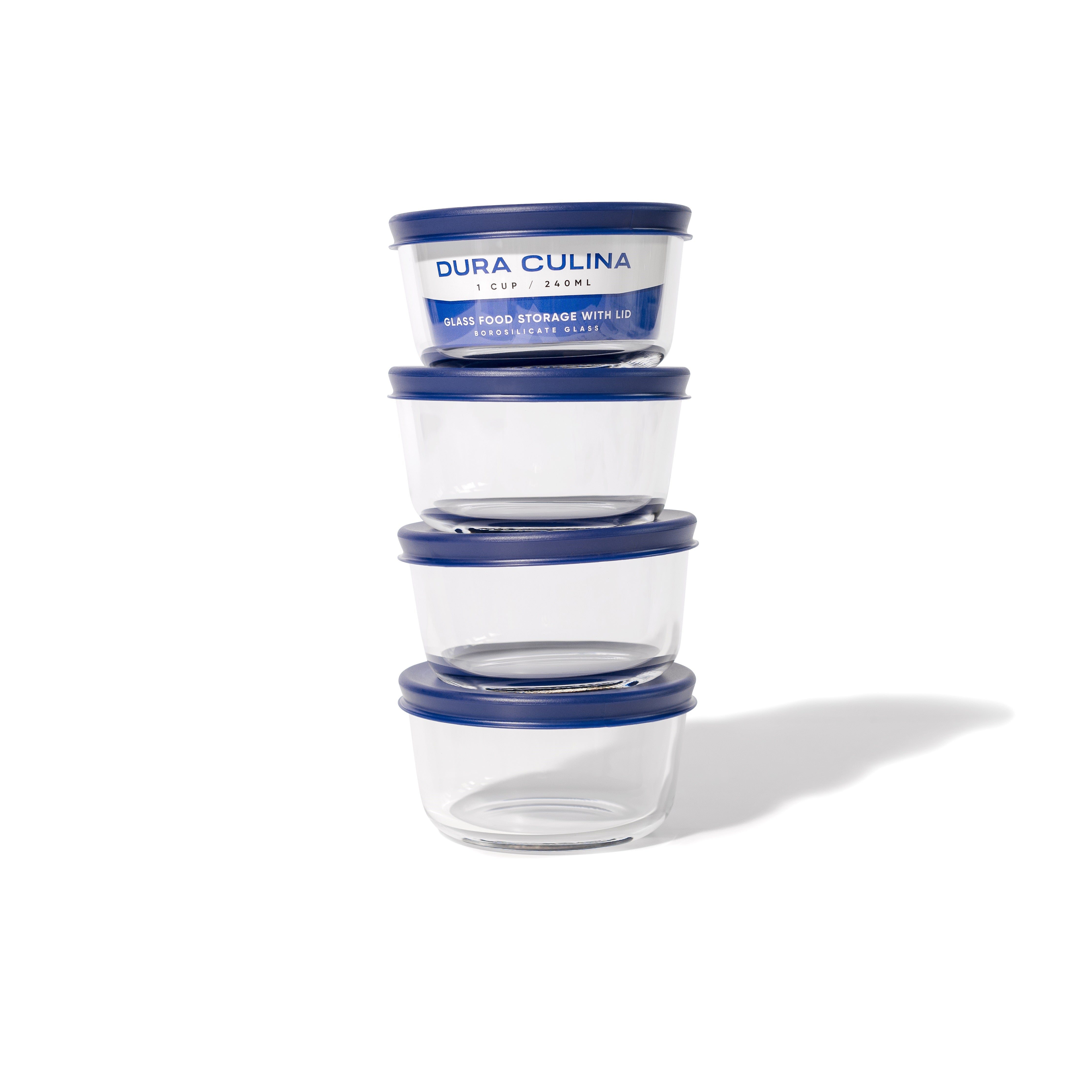 Glass Food Storage Containers - 8 Piece 1 Cup Set (4 Containers + 4 Lids)