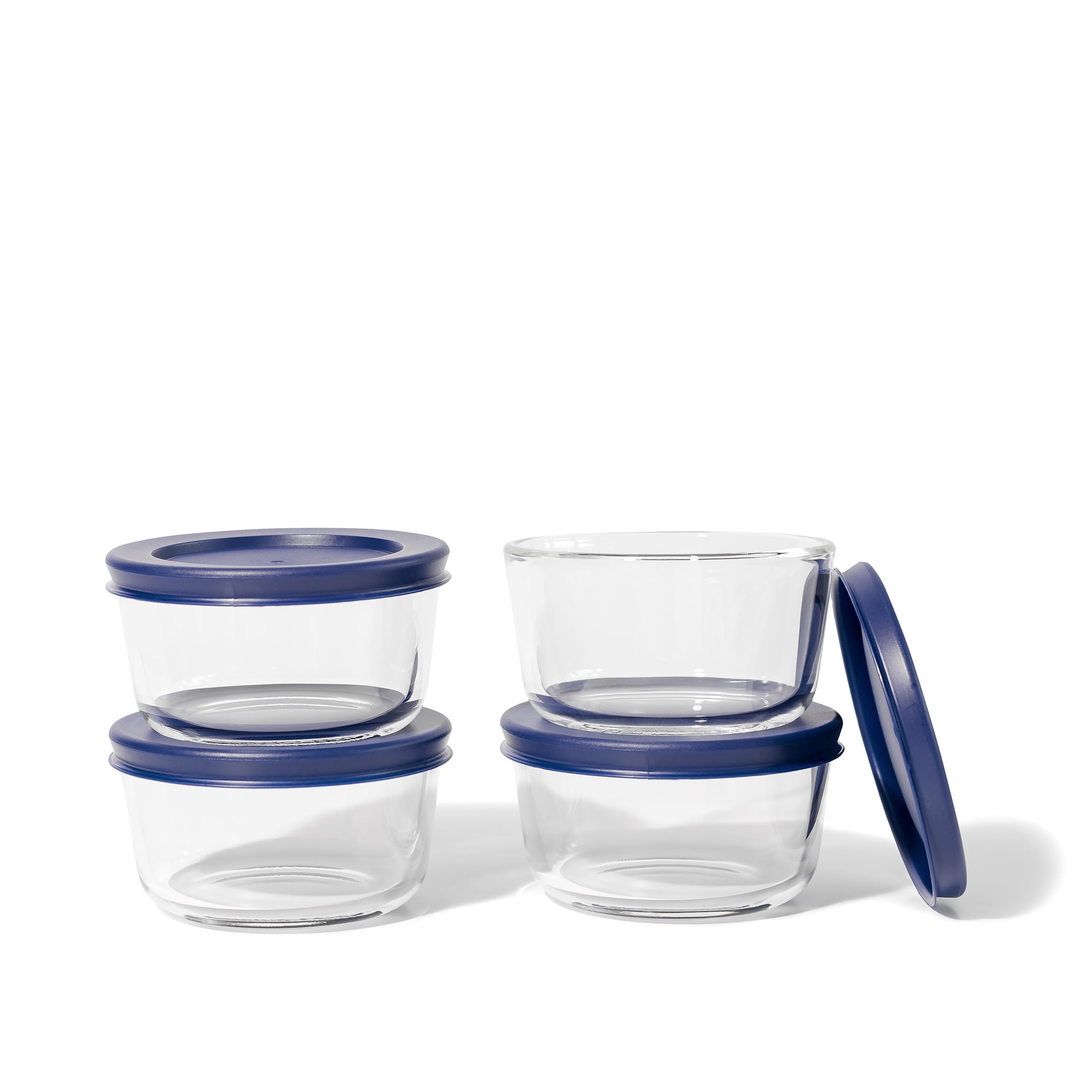 8 Piece Set 7 Oz  Round Glass Storage Containers With Lids, Blue – Detail – Dura Living