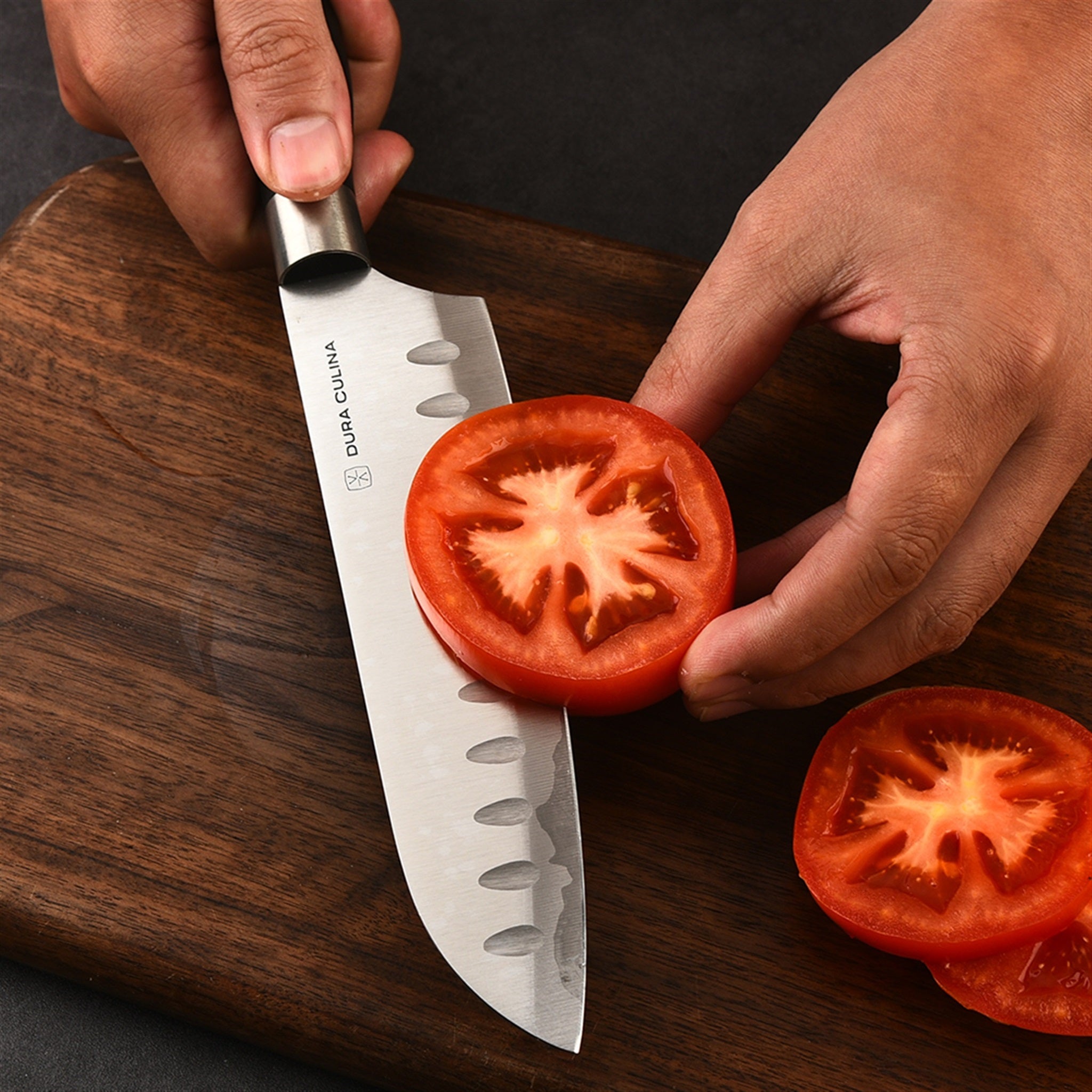 2 Piece Santoku Knife Set with Matching Blade Guards, Black