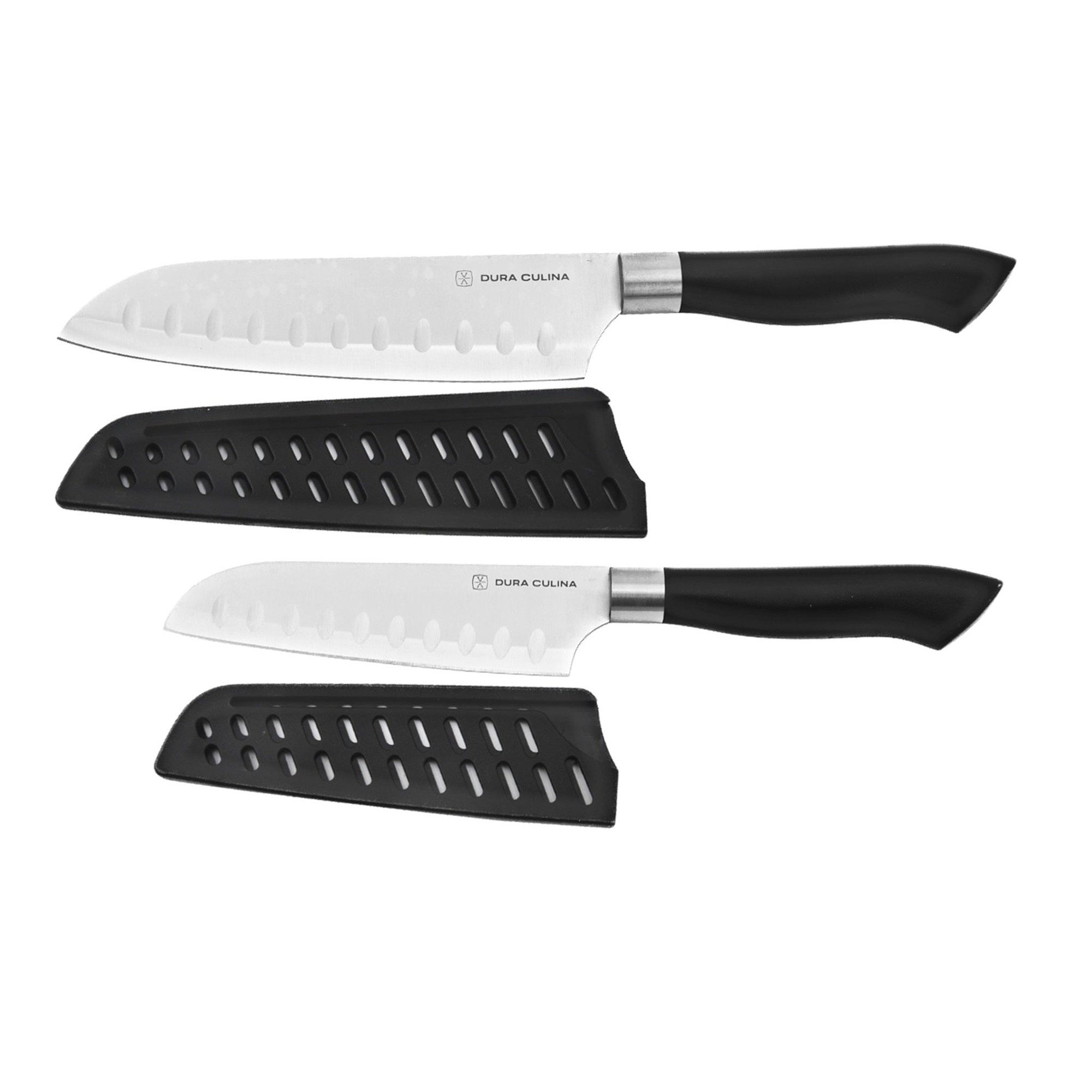 2 Piece Santoku Knife Set with Matching Blade Guards, Black – Detail – Dura Living