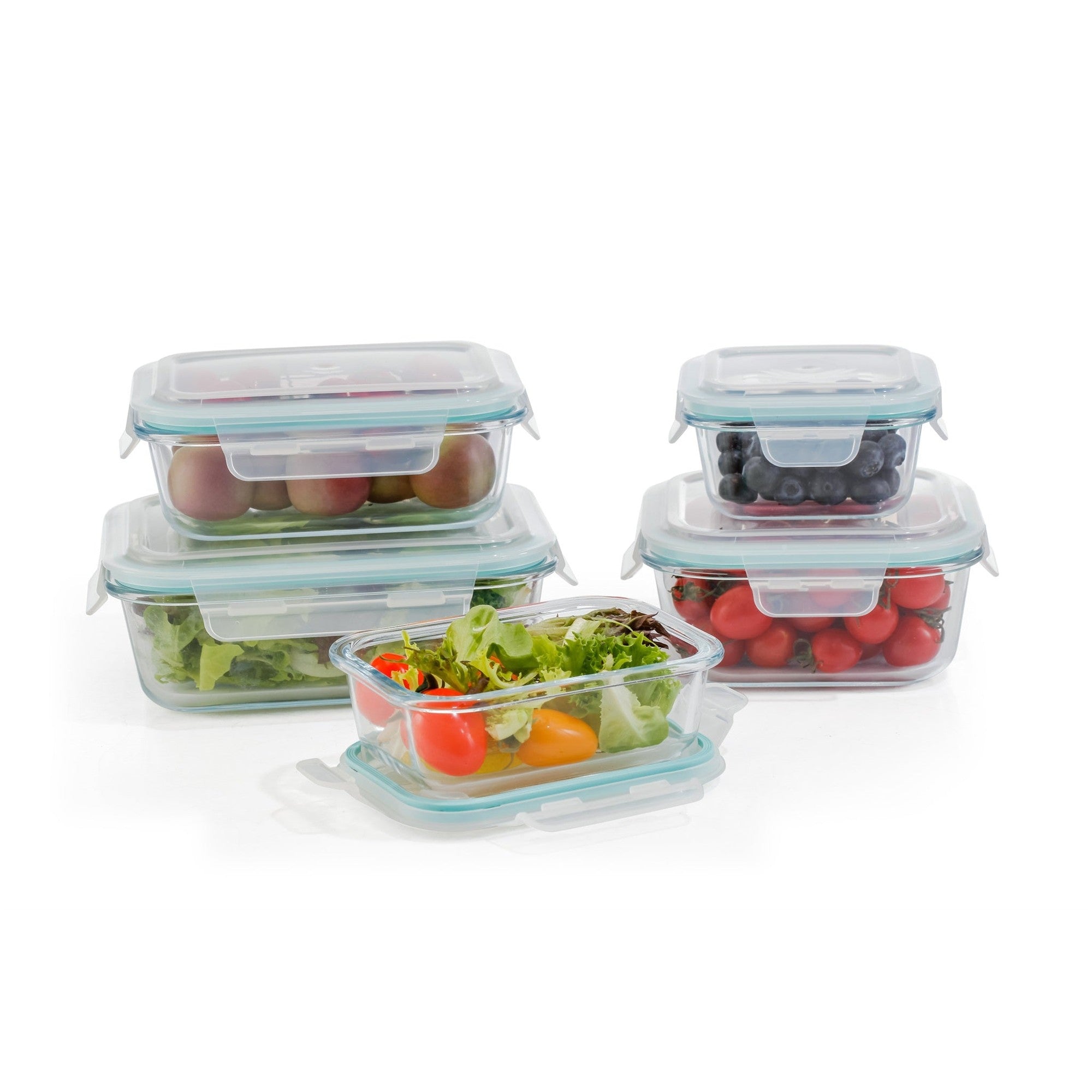 10-Piece Glass Food Storage Containers with Airtight Locking Lids (5 Containers + 5 Lids) – Main View – Dura Living