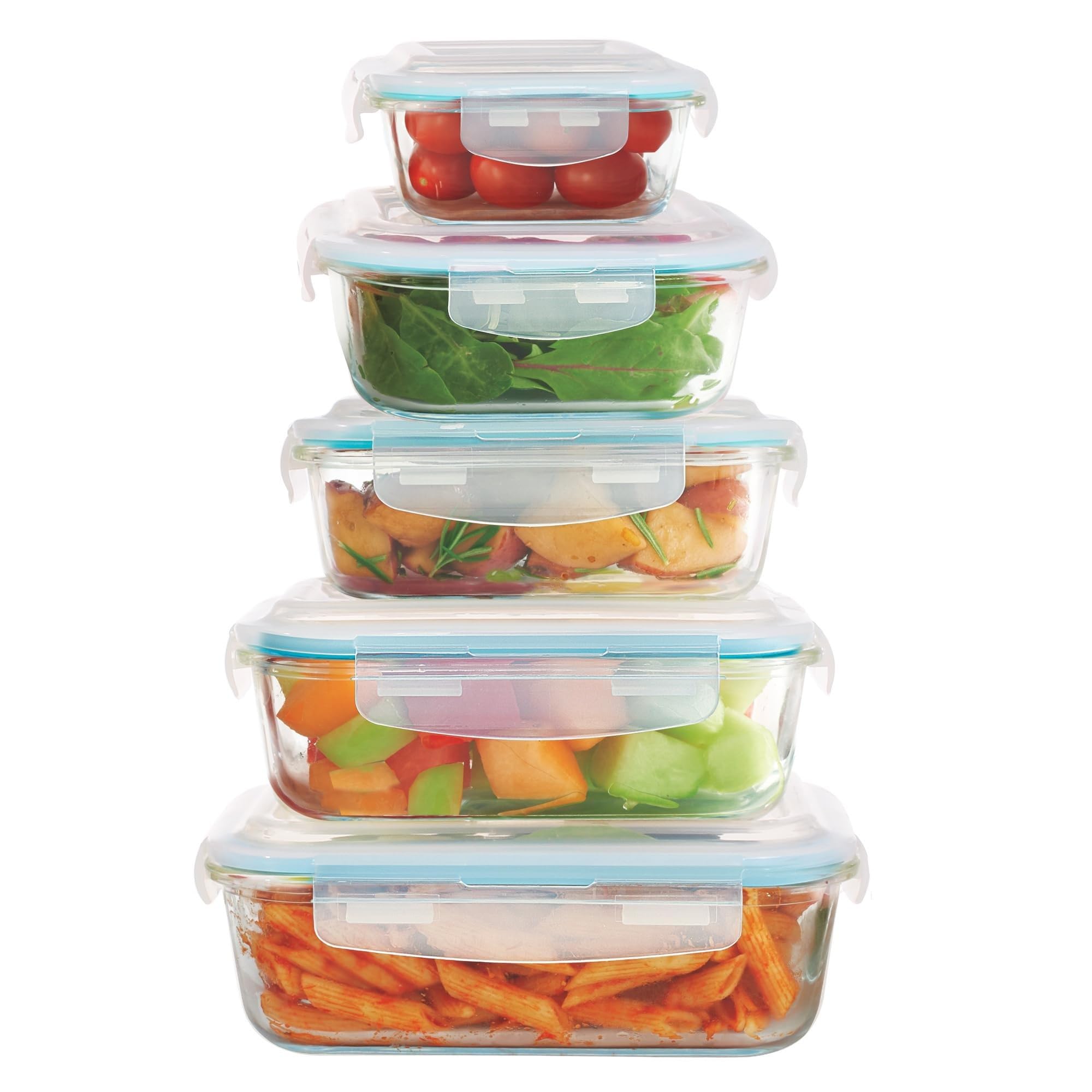10-Piece Glass Food Storage Containers with Airtight Locking Lids (5 Containers + 5 Lids)
