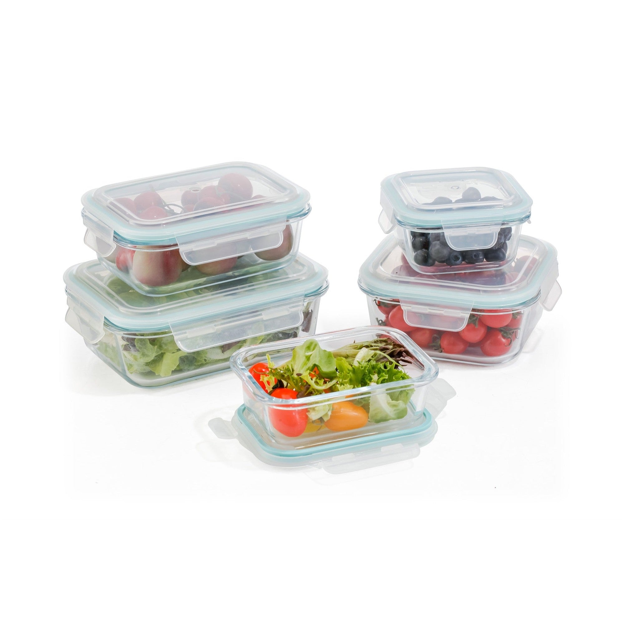 10-Piece Glass Food Storage Containers with Airtight Locking Lids (5 Containers + 5 Lids) – Close-Up – Dura Living