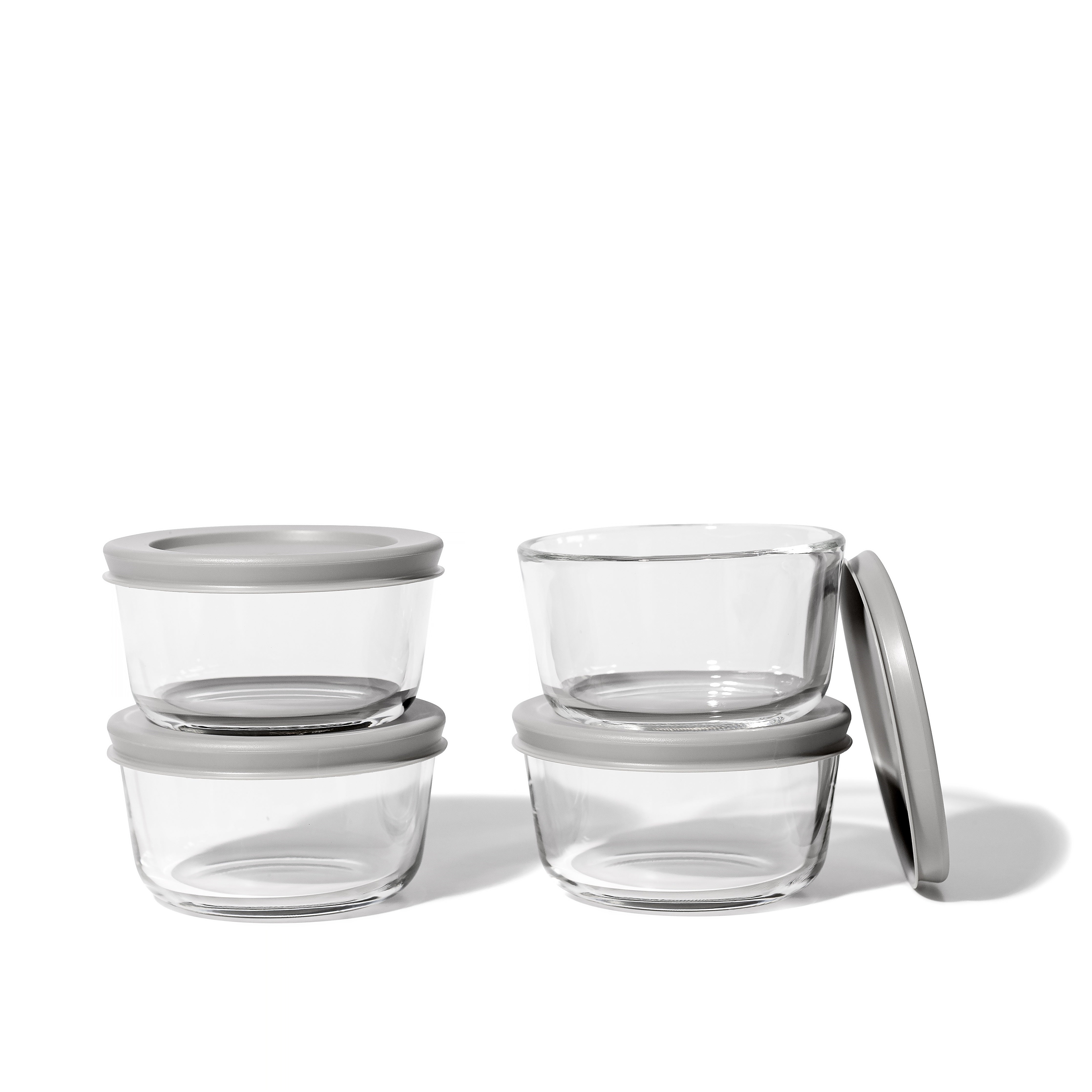 8 Piece Set (1 Cup / 8Oz)  Round Glass Storage Containers With Lids, Grey – Detail – Dura Living