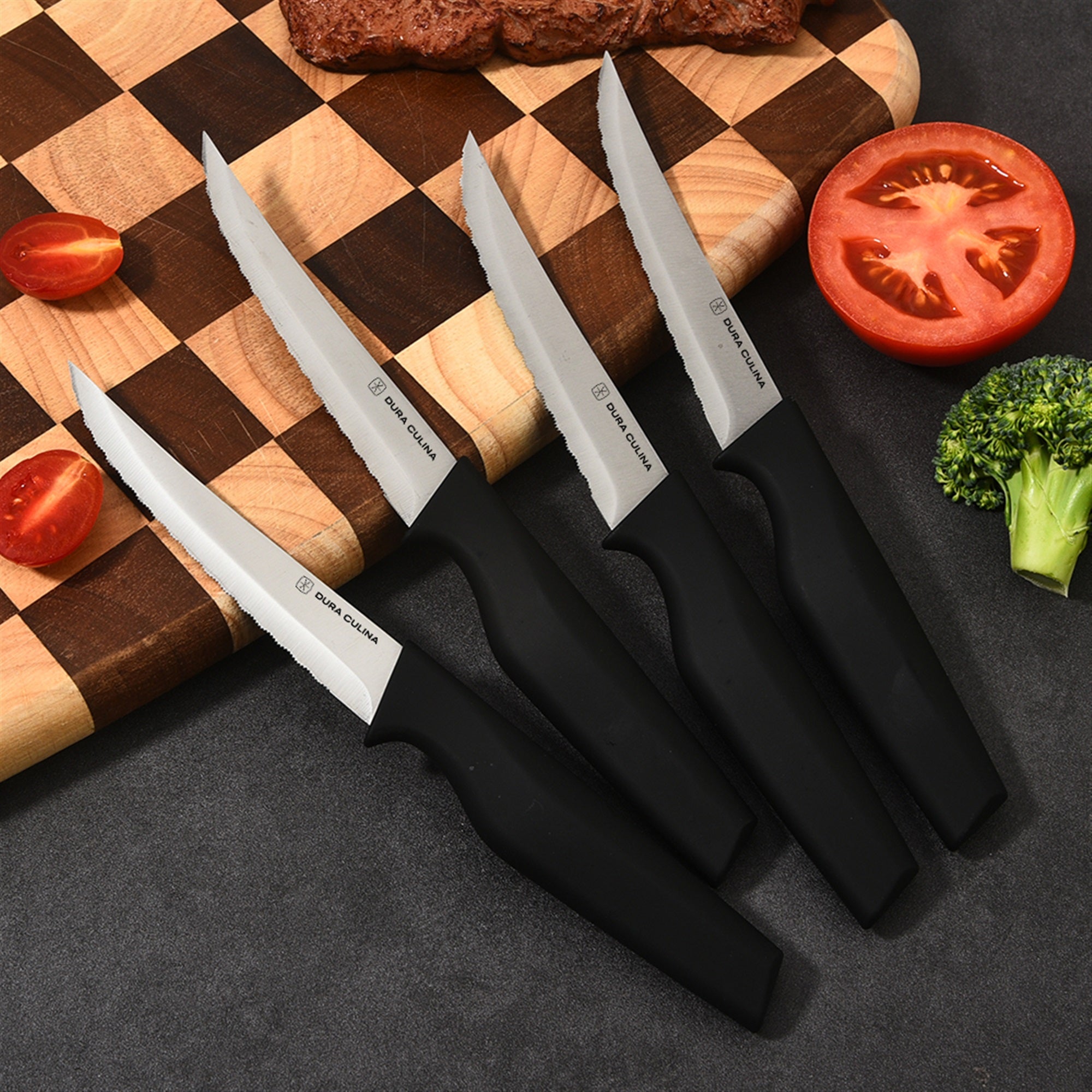4-Piece Steak Knife Set - High Carbon Stainless Steel Serrated Blades with Ergonomic Handles, 4.5” Premium Kitchen Knives for Dining