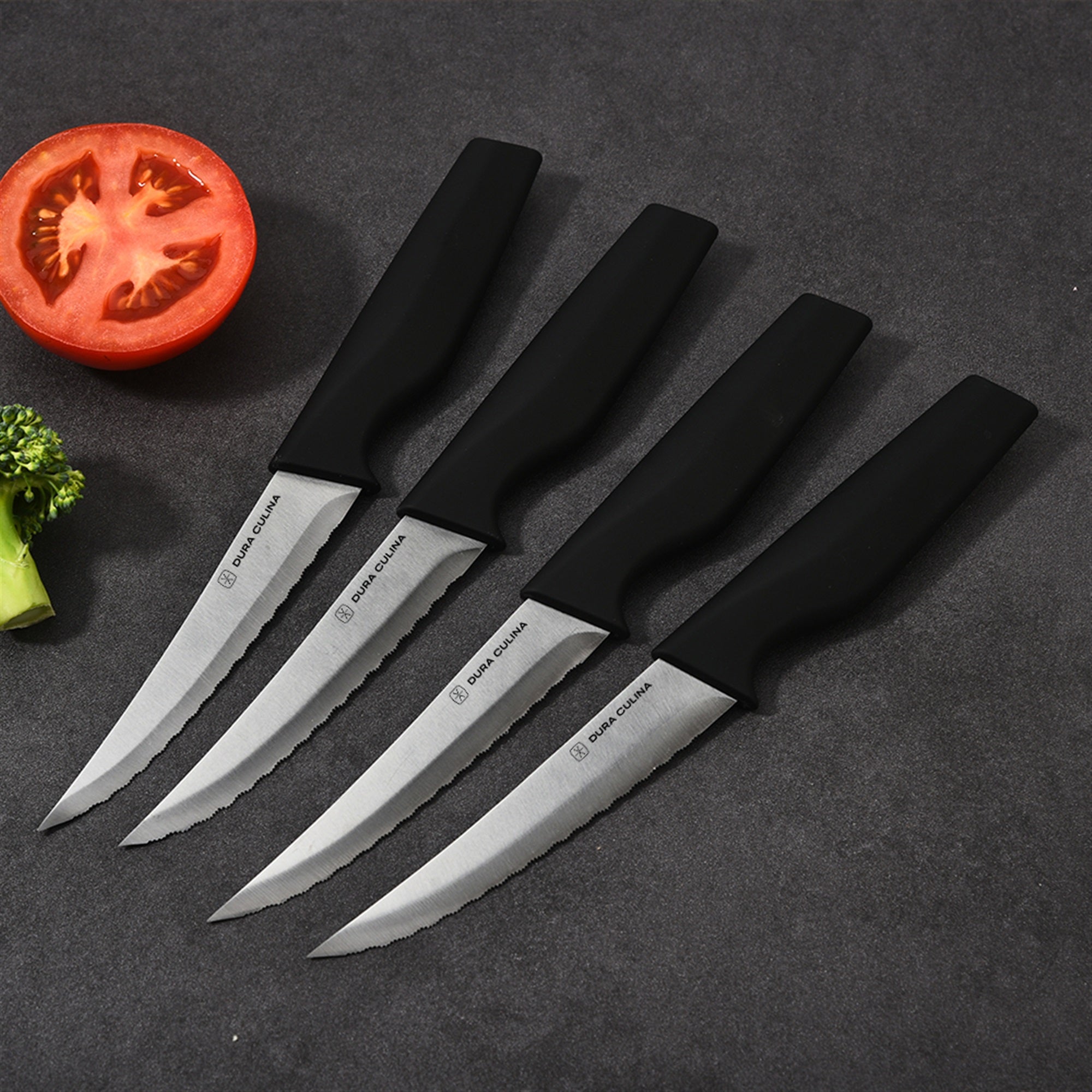 4-Piece Steak Knife Set - High Carbon Stainless Steel Serrated Blades with Ergonomic Handles, 4.5” Premium Kitchen Knives for Dining