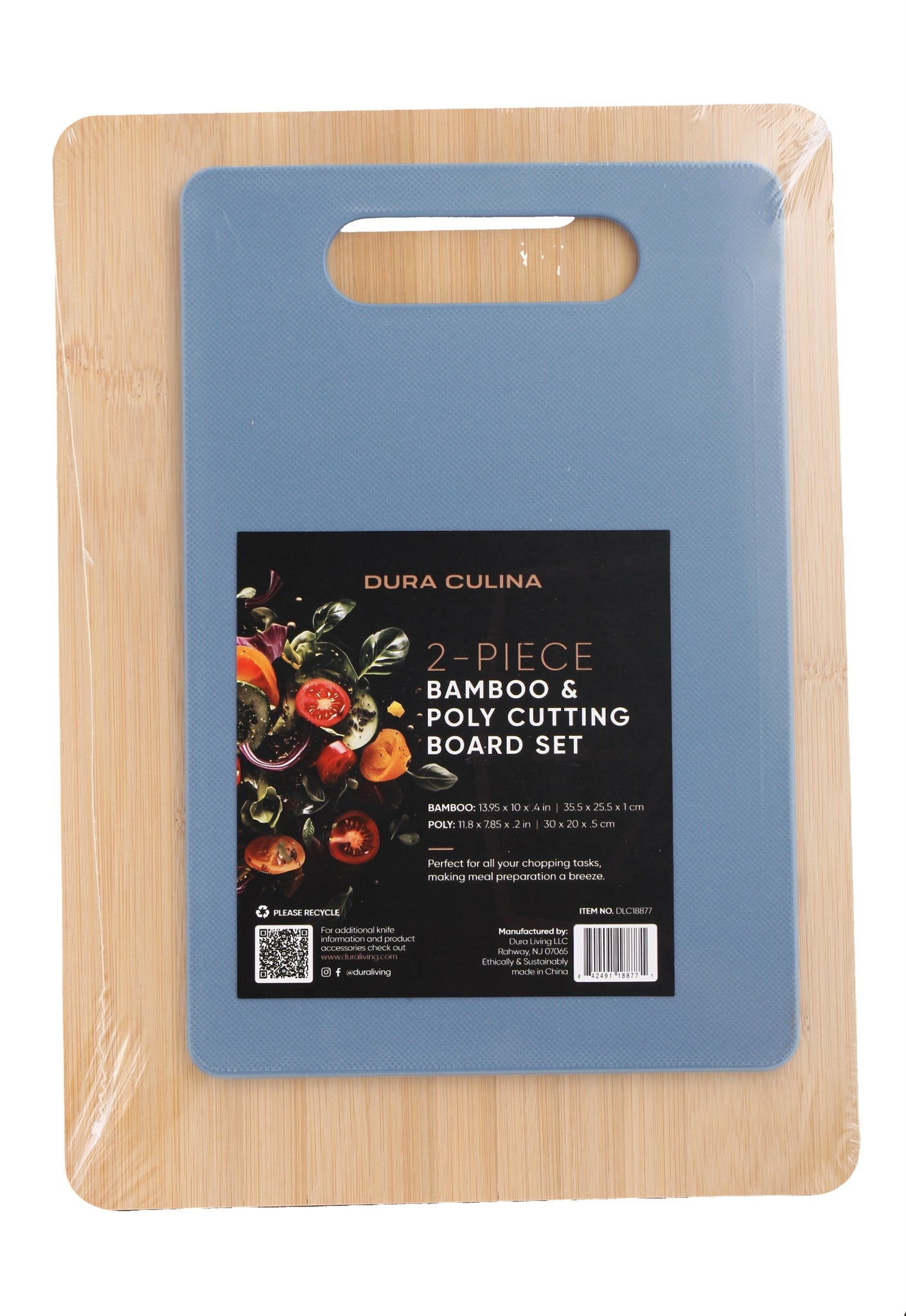 2-Piece Bamboo and Poly Cutting Board Set – Eco-Friendly Bamboo & Durable Poly Chopping Boards, Blue