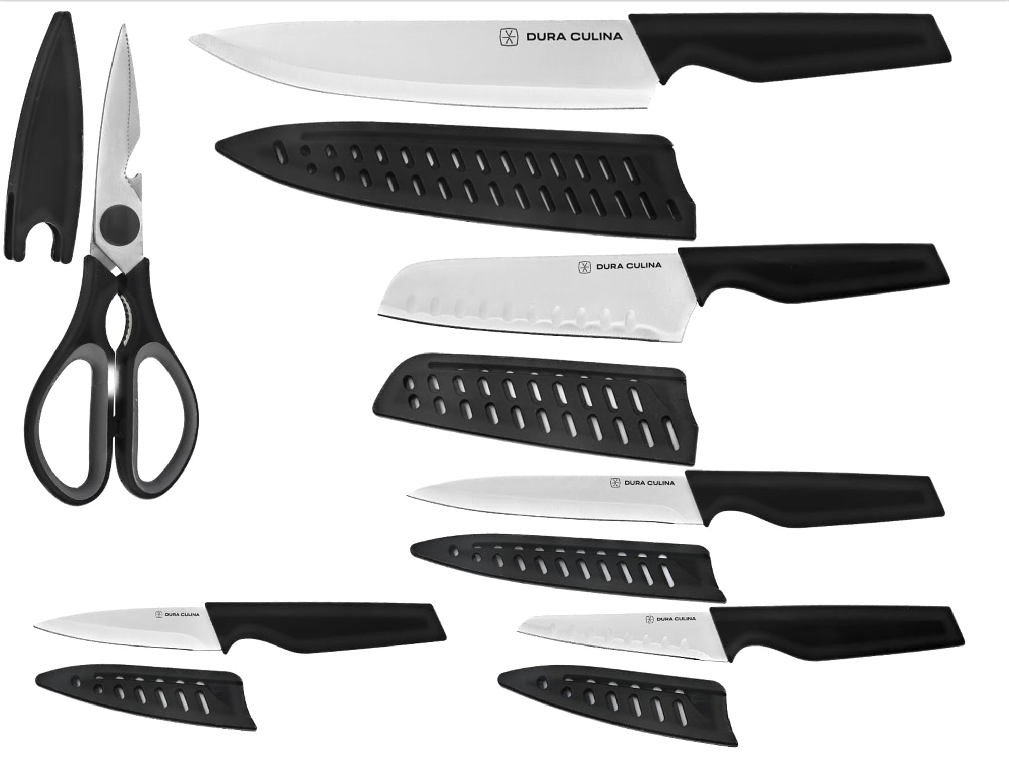 6-Piece Knife Set - High Carbon Stainless Steel Kitchen Knives with Ergonomic Handles, Blade Guards,