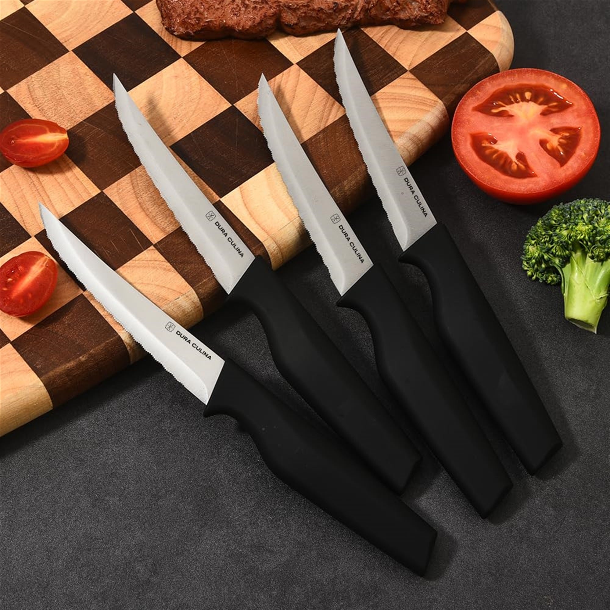 8-Piece Steak Knife Set - High Carbon Stainless Steel Serrated Blades with Ergonomic Handles, 4.5” Premium Kitchen Knives for Dining
