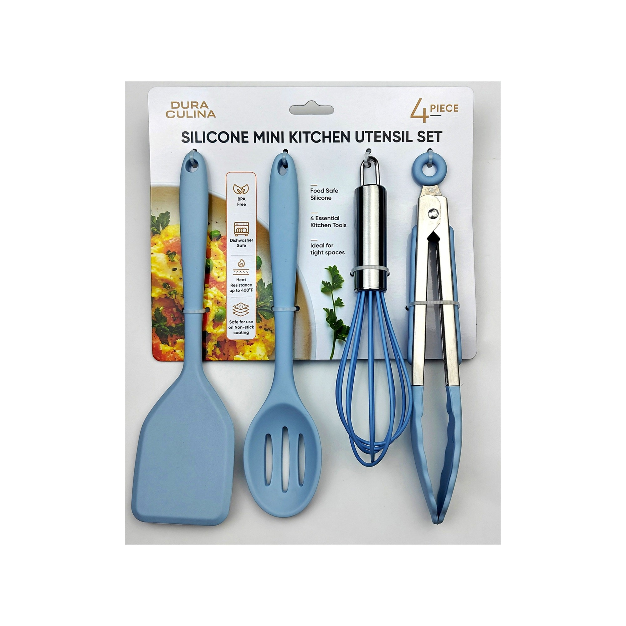 4-Piece Baby Blue Mini Silicone Tool Set – Versatile, Non-Stick, and Stylish – Main View – Dura Living