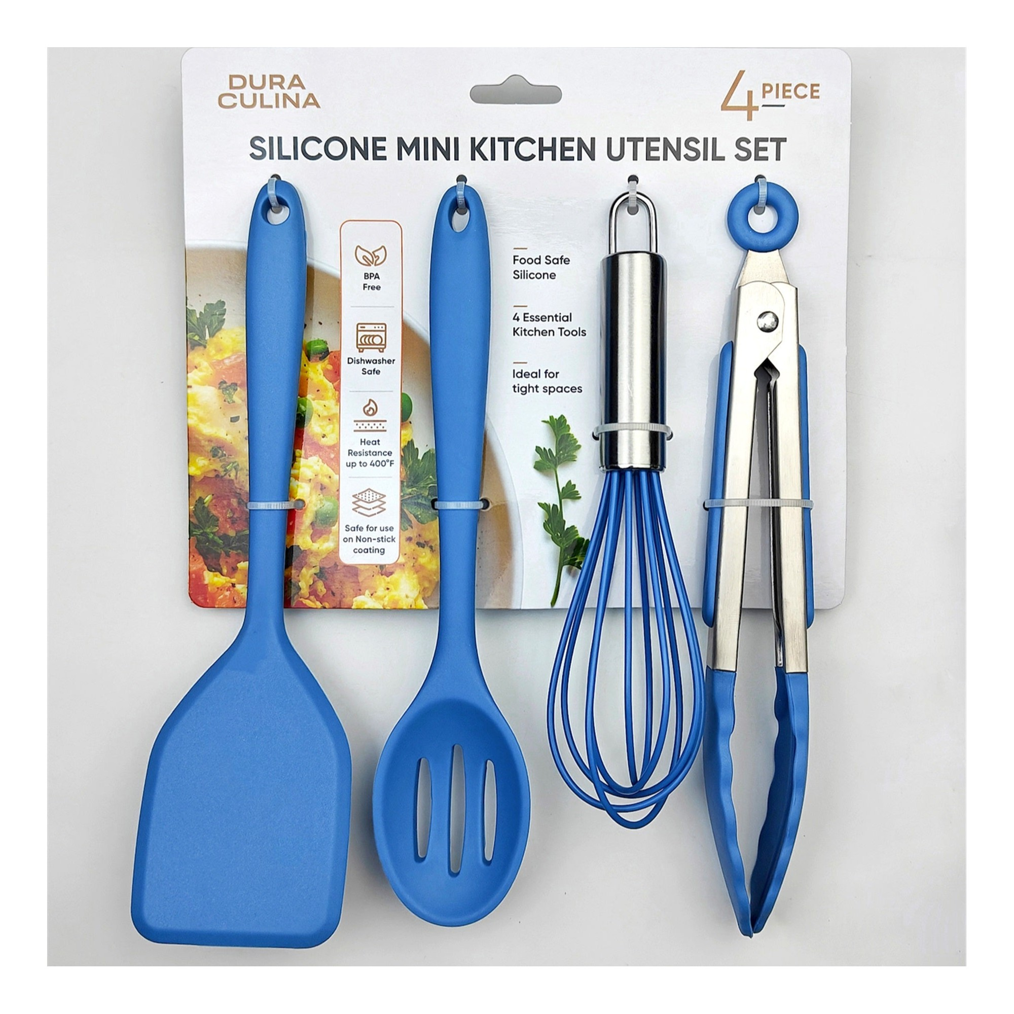 4-Piece Blue Mini Silicone Tool Set – Versatile, Non-Stick, and Stylish – Main View – Dura Living