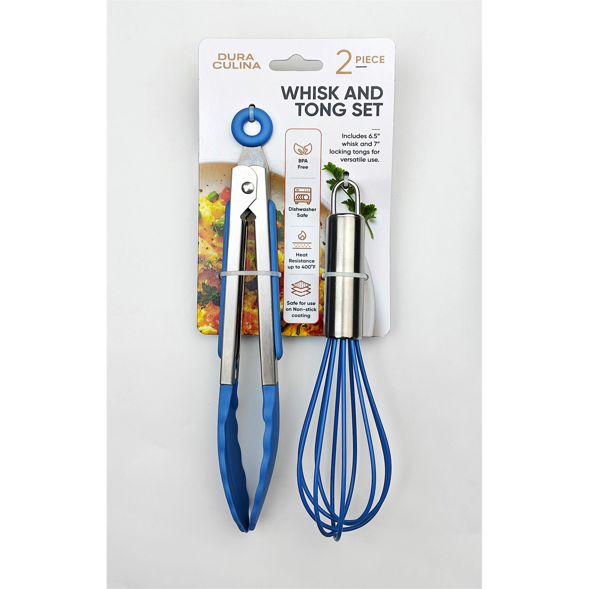 2-Piece Whisk & Tong Set – Versatile and Stylish in Blue – Main View – Dura Living
