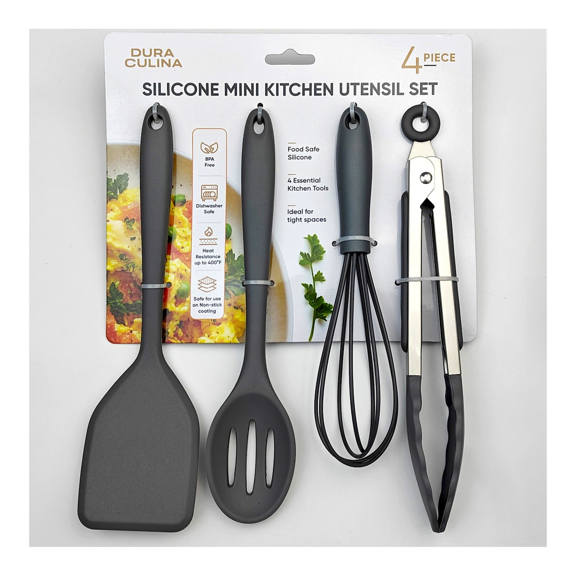 4-Piece Grey Mini Silicone Tool Set – Versatile, Non-Stick, and Stylish – Main View – Dura Living