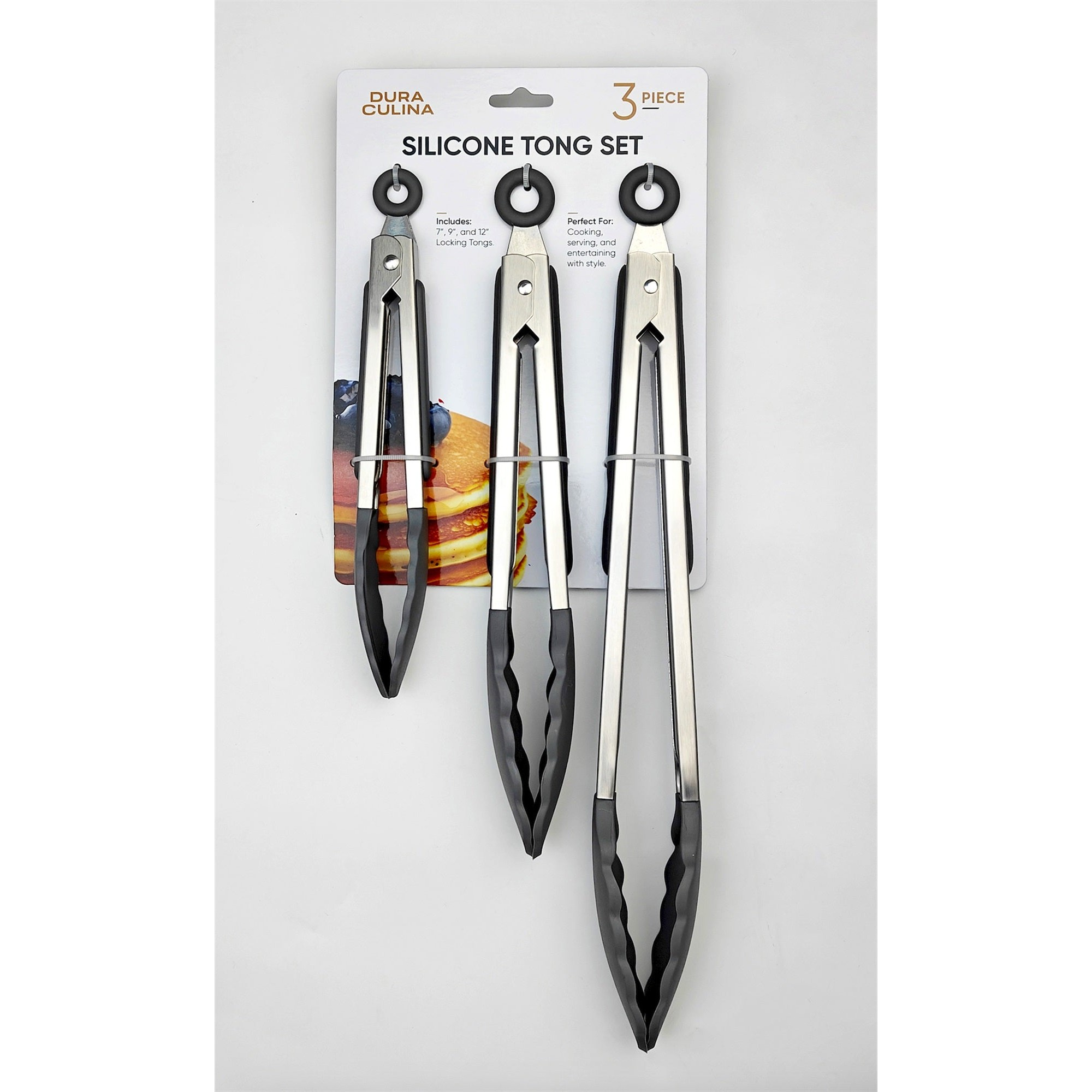 3-Piece Kitchen Tong Set for Versatile Cooking & Serving (Grey) – Dura Living