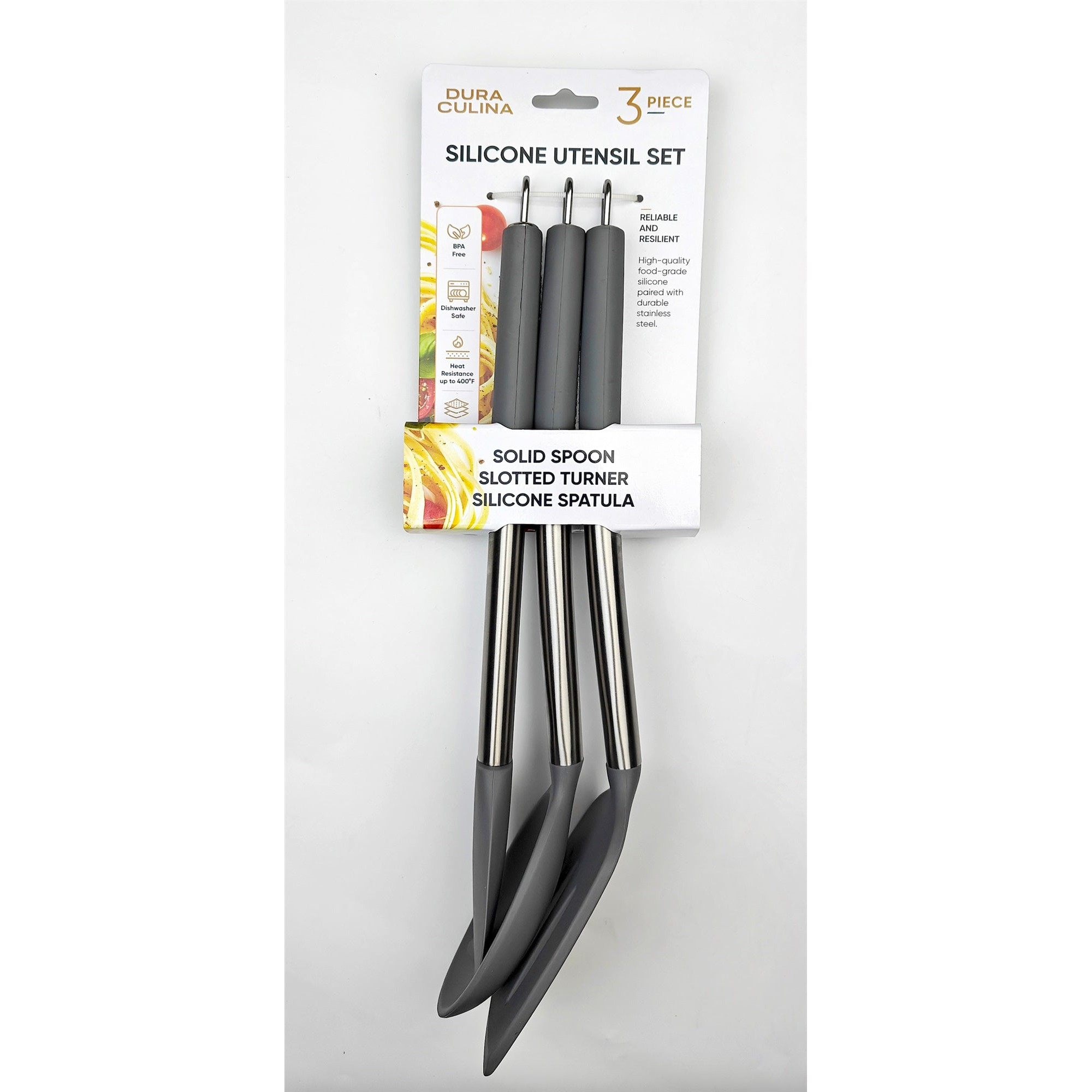 3-Piece Silicone Kitchen Tool Set (Grey, s.s Handle) – Dura Living