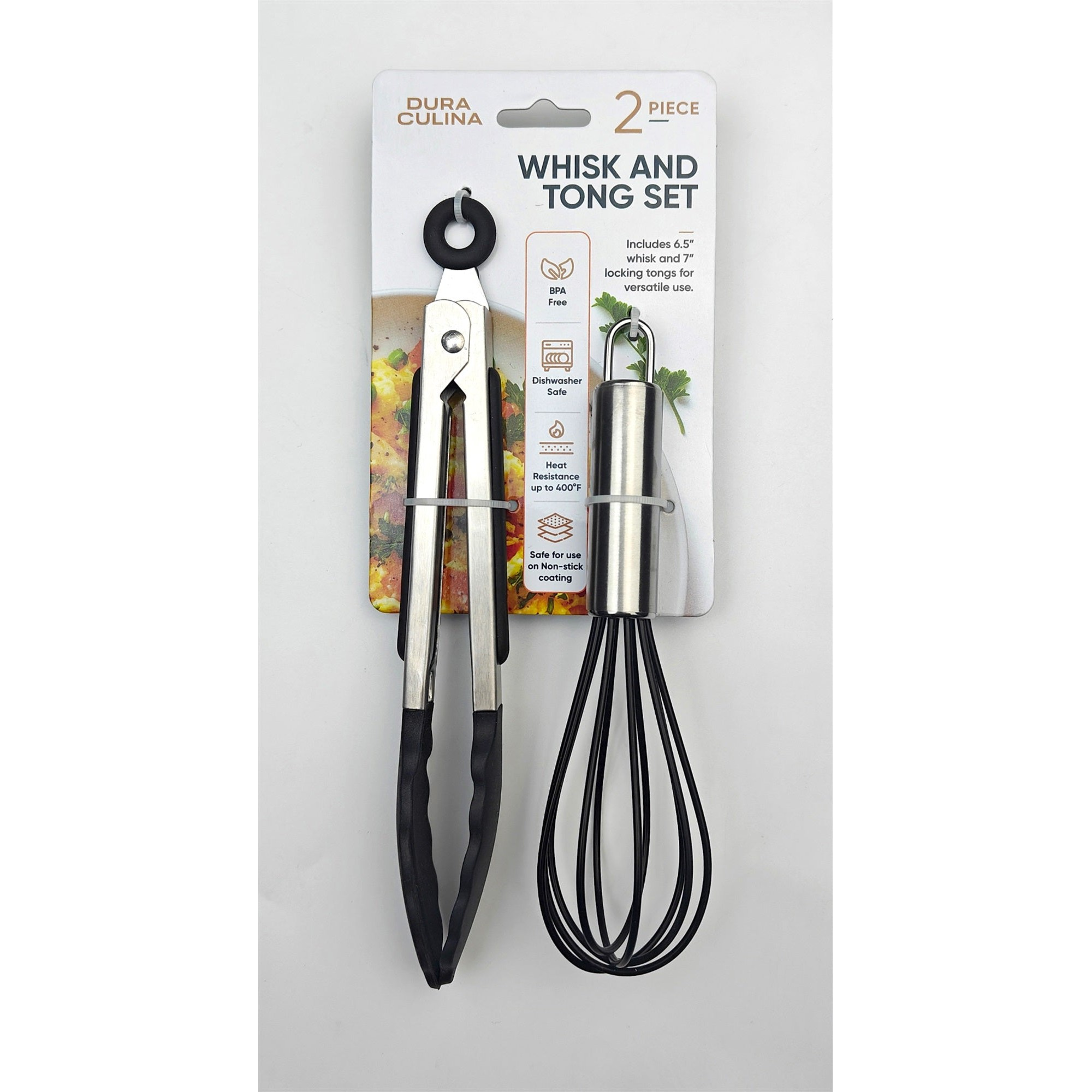 2-Piece Whisk & Tong Set – Versatile and Stylish in Black – Main View – Dura Living