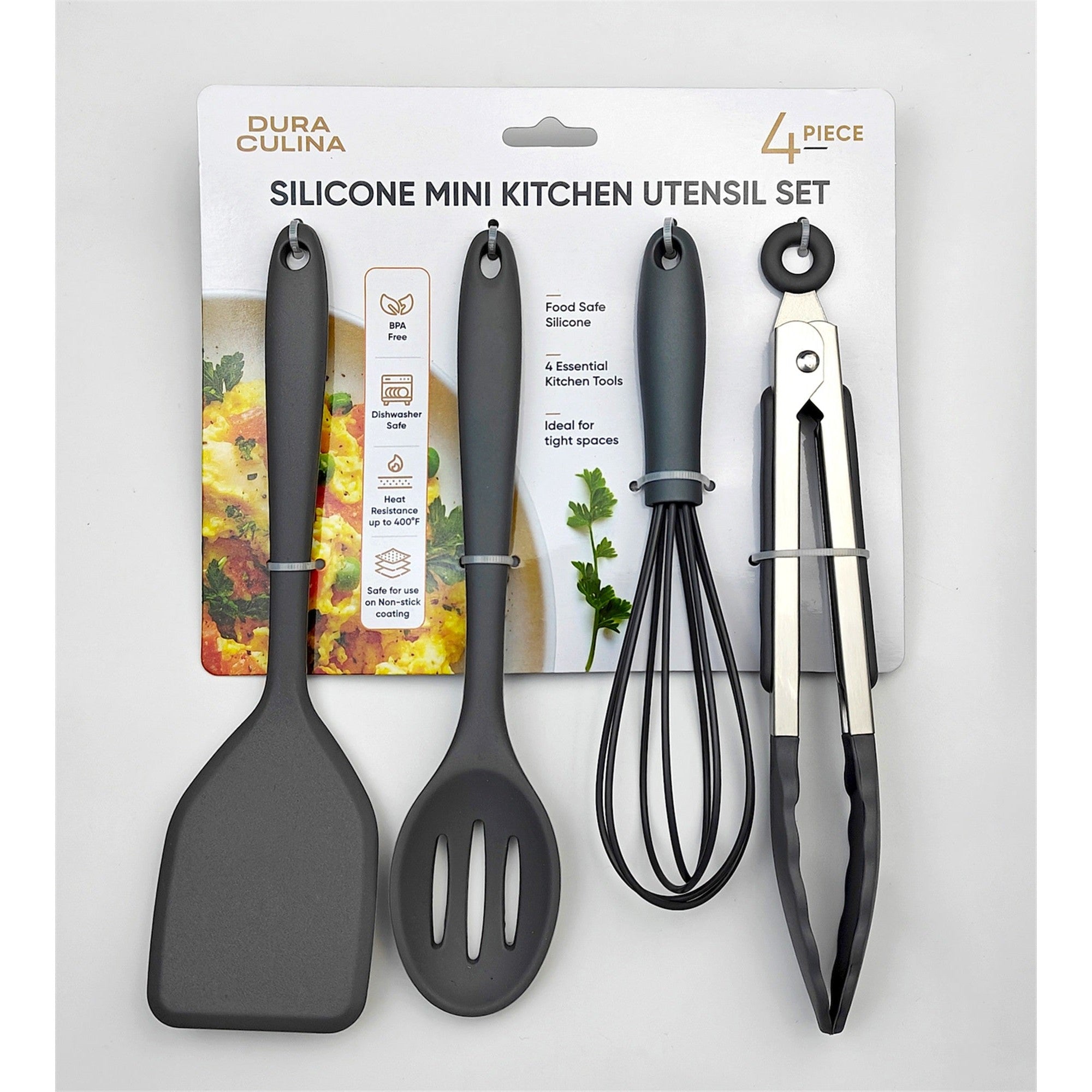 4-Piece Grey Mini Silicone Tool Set – Versatile, Non-Stick, and Stylish – Lifestyle – Dura Living