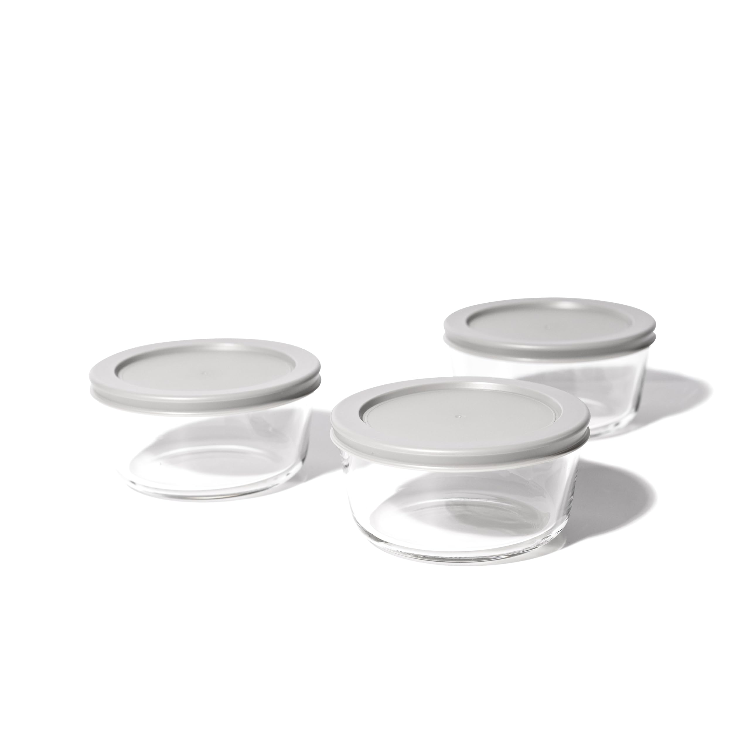 6 Piece Set (2 Cup / 16Oz)  Round Glass Storage Containers With Lids, Grey – In Use – Dura Living