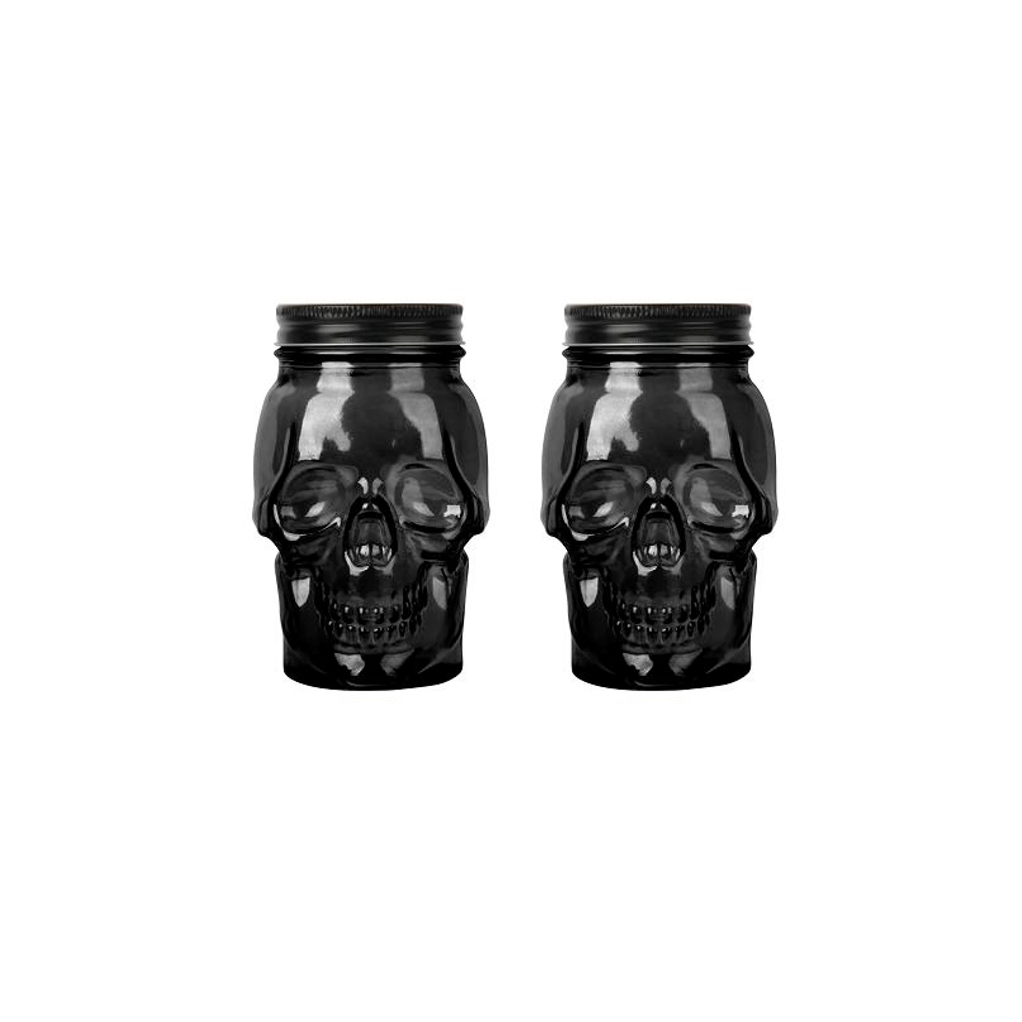 Skull Mason Jar with Lid, 4-Piece Set (2 skull Mason Jars & 2 Lids) 16oz, Black – Lifestyle – Dura Living