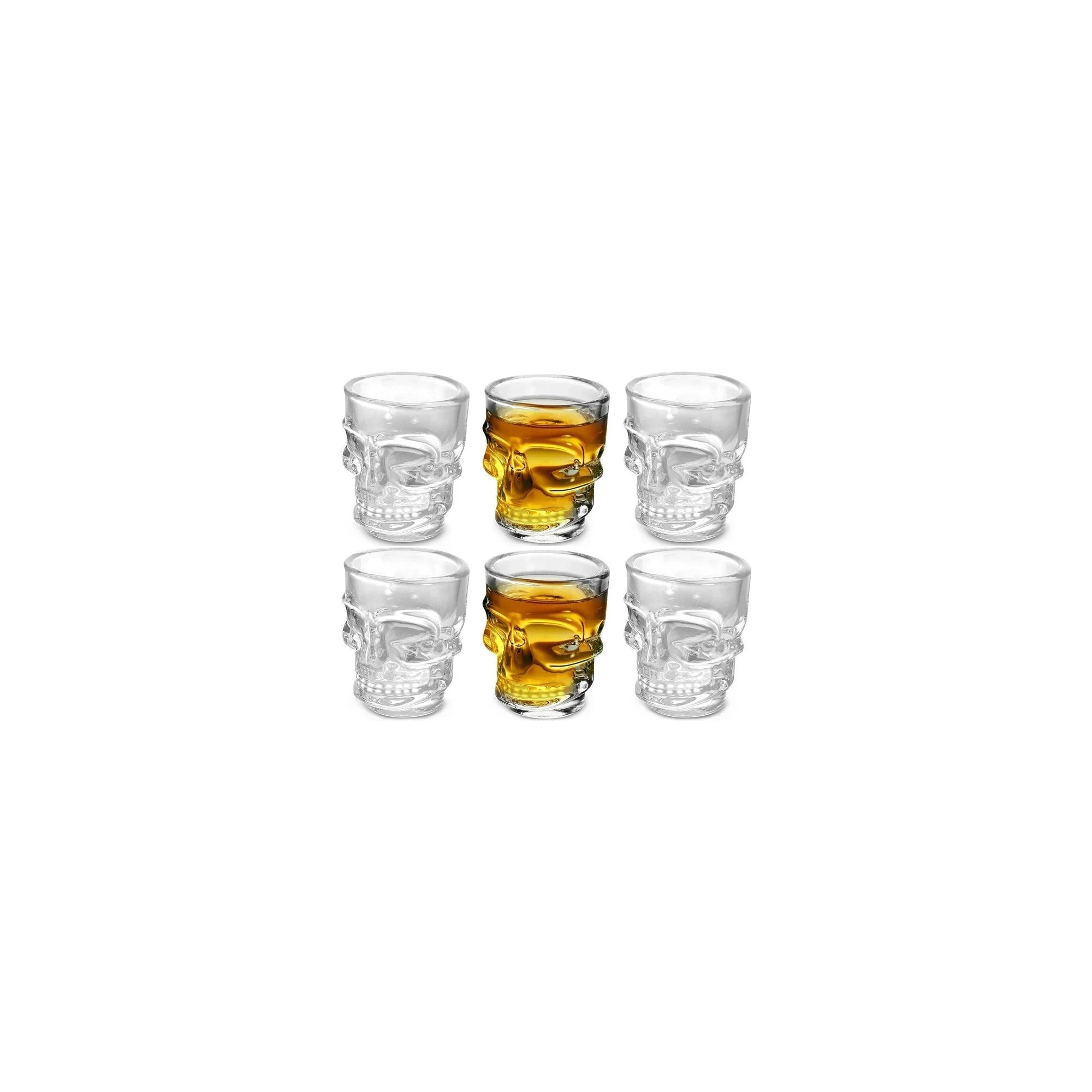 Set of 6 Skull Shot Glasses – 1.75 oz Glass Novelty Drinkware for Halloween Parties, Cocktail Bars & Home Decor, – Scale Reference – Dura Living