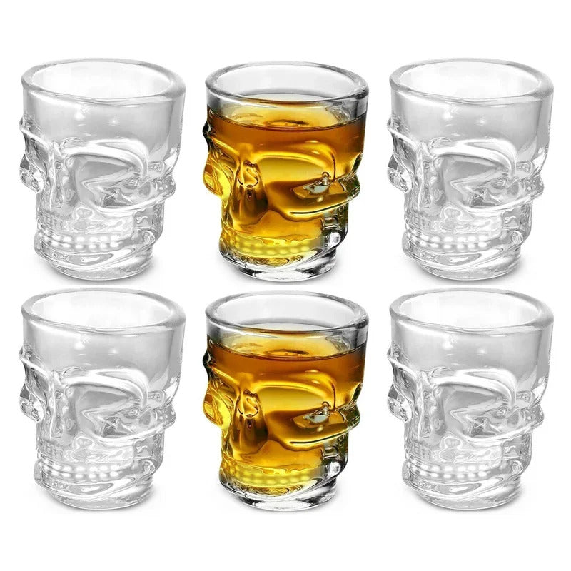 Set of 6 Skull Shot Glasses – 1.75 oz Glass Novelty Drinkware for Halloween Parties, Cocktail Bars & Home Decor,