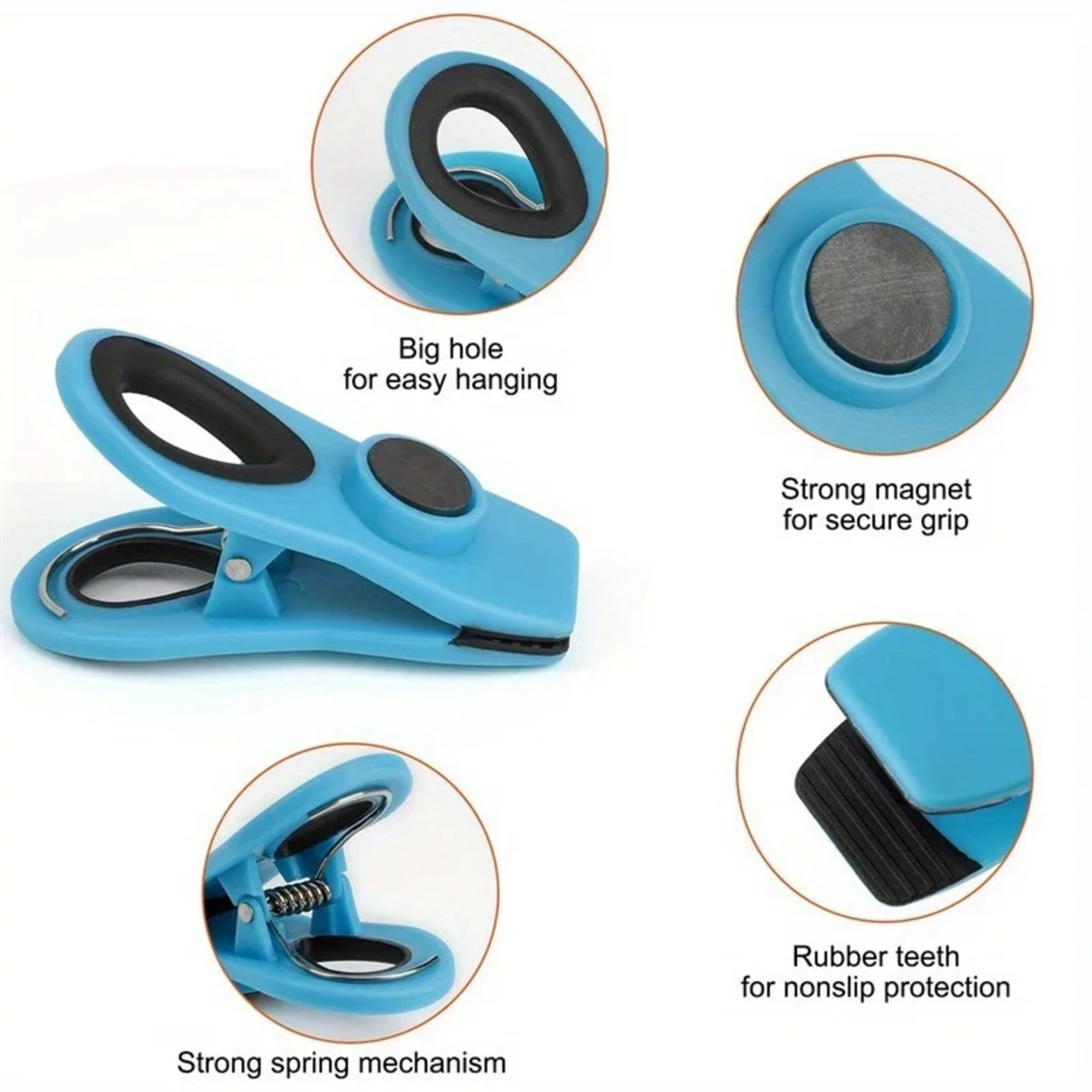 10-Piece Magnetic Bag Clip Set, Multi Blue