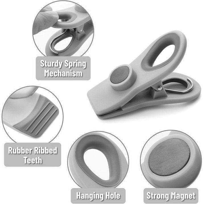 10-Piece Magnetic Bag Clip Set, Greys