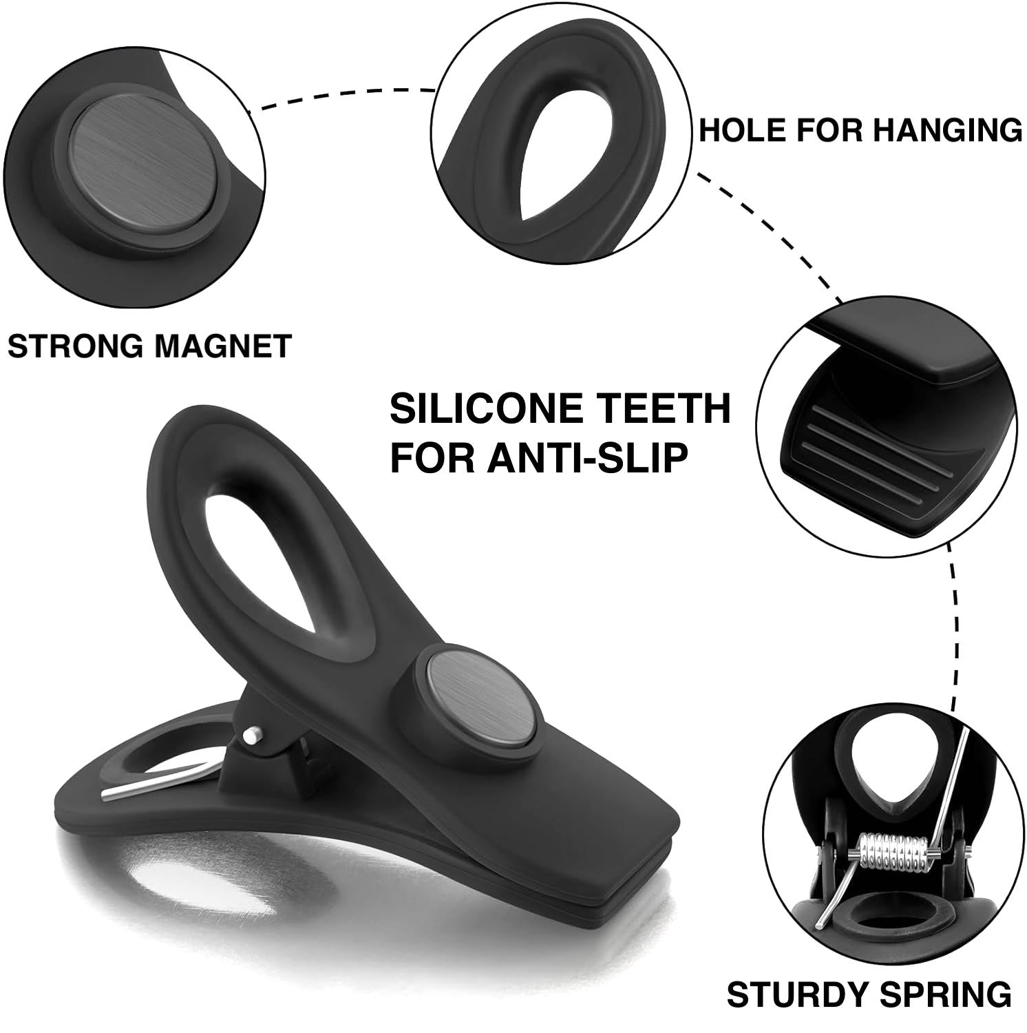 10-Piece Magnetic Bag Clip Set, Black