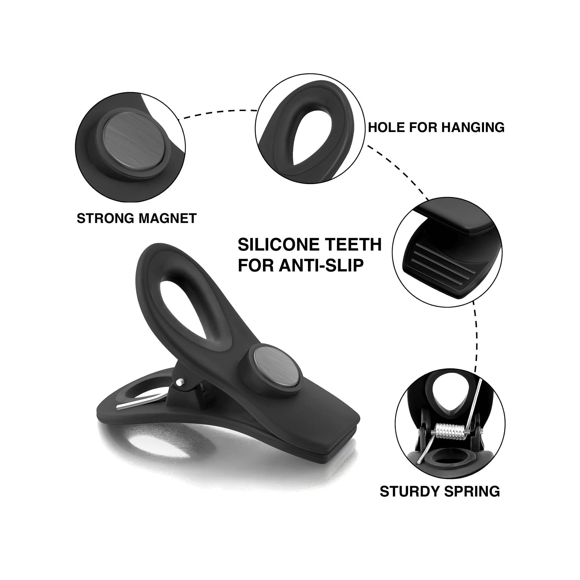 10-Piece Magnetic Bag Clip Set, Black – Detail – Dura Living