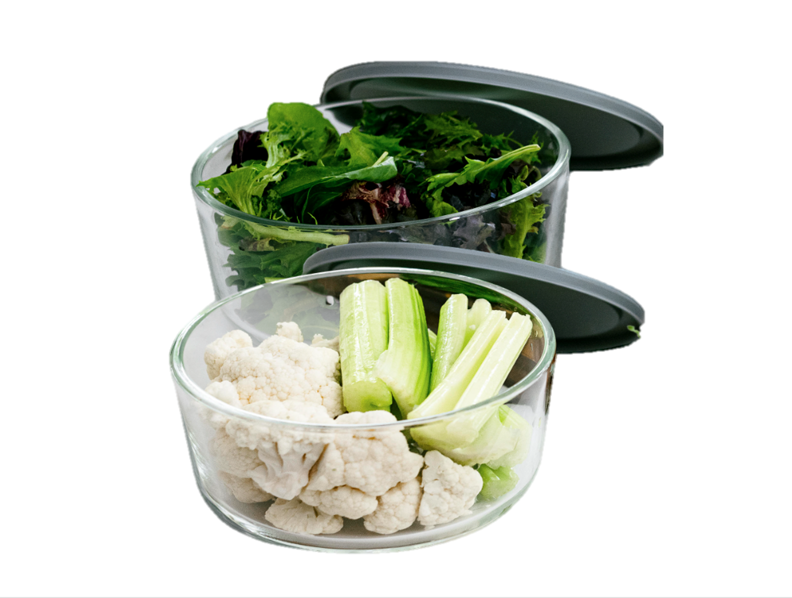 Glass Food Storage Containers - 4 Piece 6.55 Cup (2 Containers + 2 Lids) Set, Grey