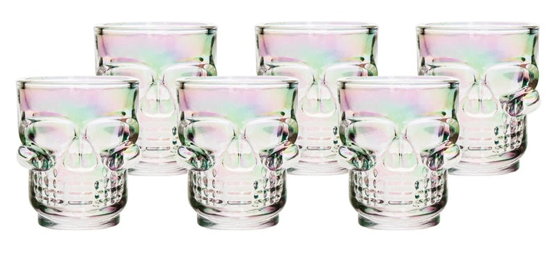 Set of 6 Skull Shot Glasses – 1.75 oz Glass Novelty Drinkware for Halloween Parties, Cocktail Bars & Home Decor
