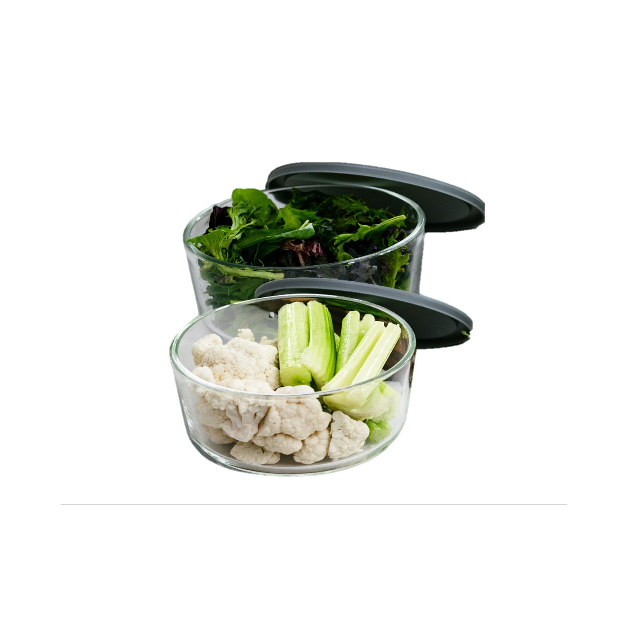4 Piece Set (6.55 Cup / 52.4Oz) Round Glass Storage Containers With Lids, Grey – Scale Reference – Dura Living