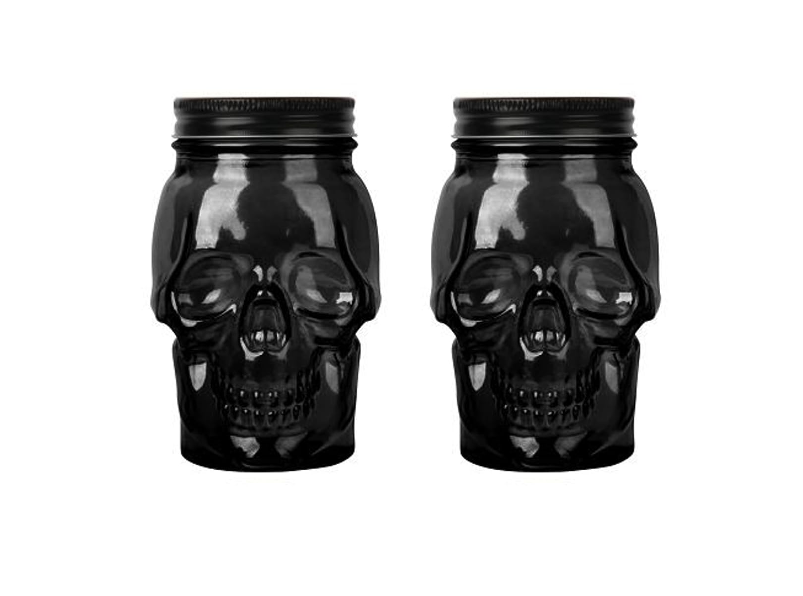 Skull Mason Jar with Lid, 4-Piece Set (2 skull Mason Jars & 2 Lids) 42oz, Black