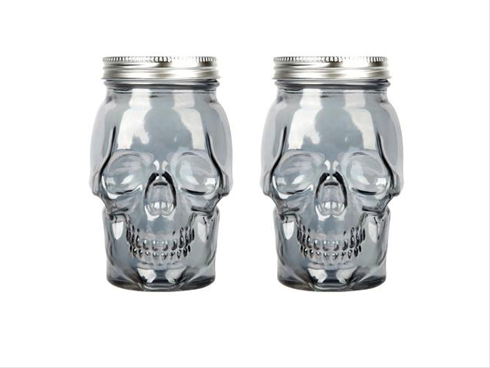 Skull Mason Jar with Lid, 4-Piece Set (2 skull Mason Jars & 2 Lids) 42oz, Smoke