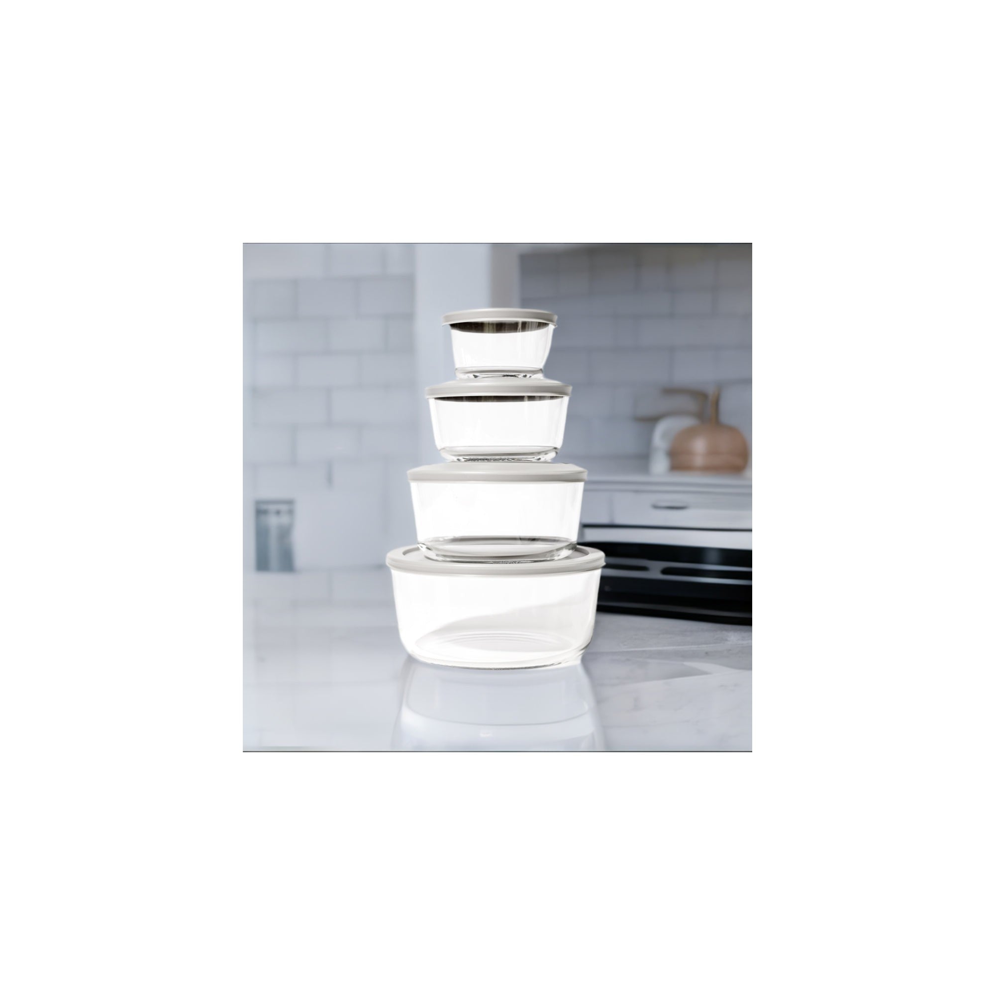 16 Piece Round Nest Space-Saving Glass Storage Container Set (8 Containers + 8 Lids) With Bonus Lids – Packaging – Dura Living