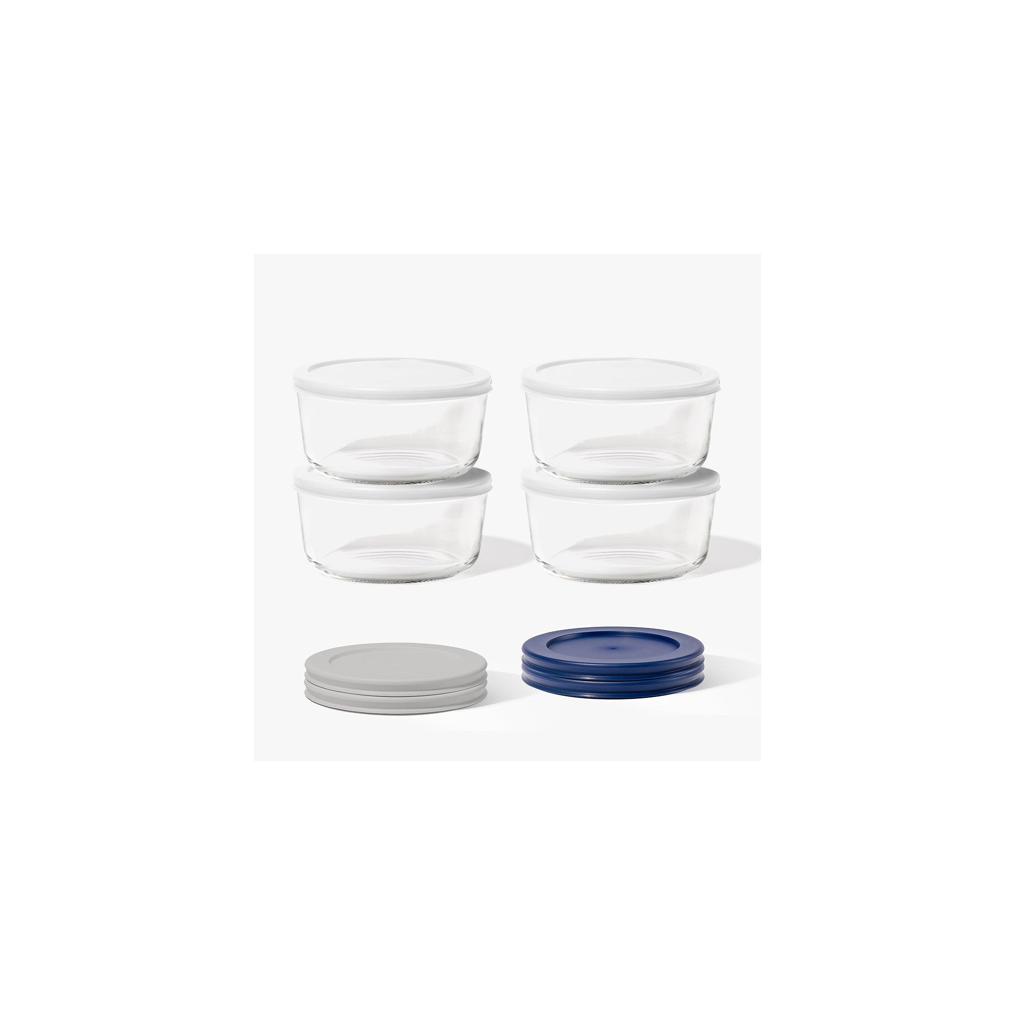 8 Piece (6.55 Cup / 52oz) Round Glass Food Storage Container Set (4 Containers + 4 Lids) with Bonus Lids – Dura Living