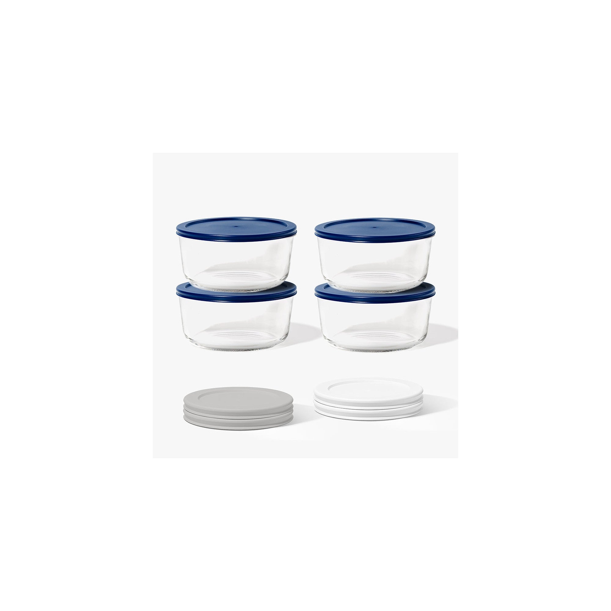 8 Piece (6.55 Cup / 52oz) Round Glass Food Storage Container Set (4 Containers + 4 Lids) with Bonus Lids – Dura Living