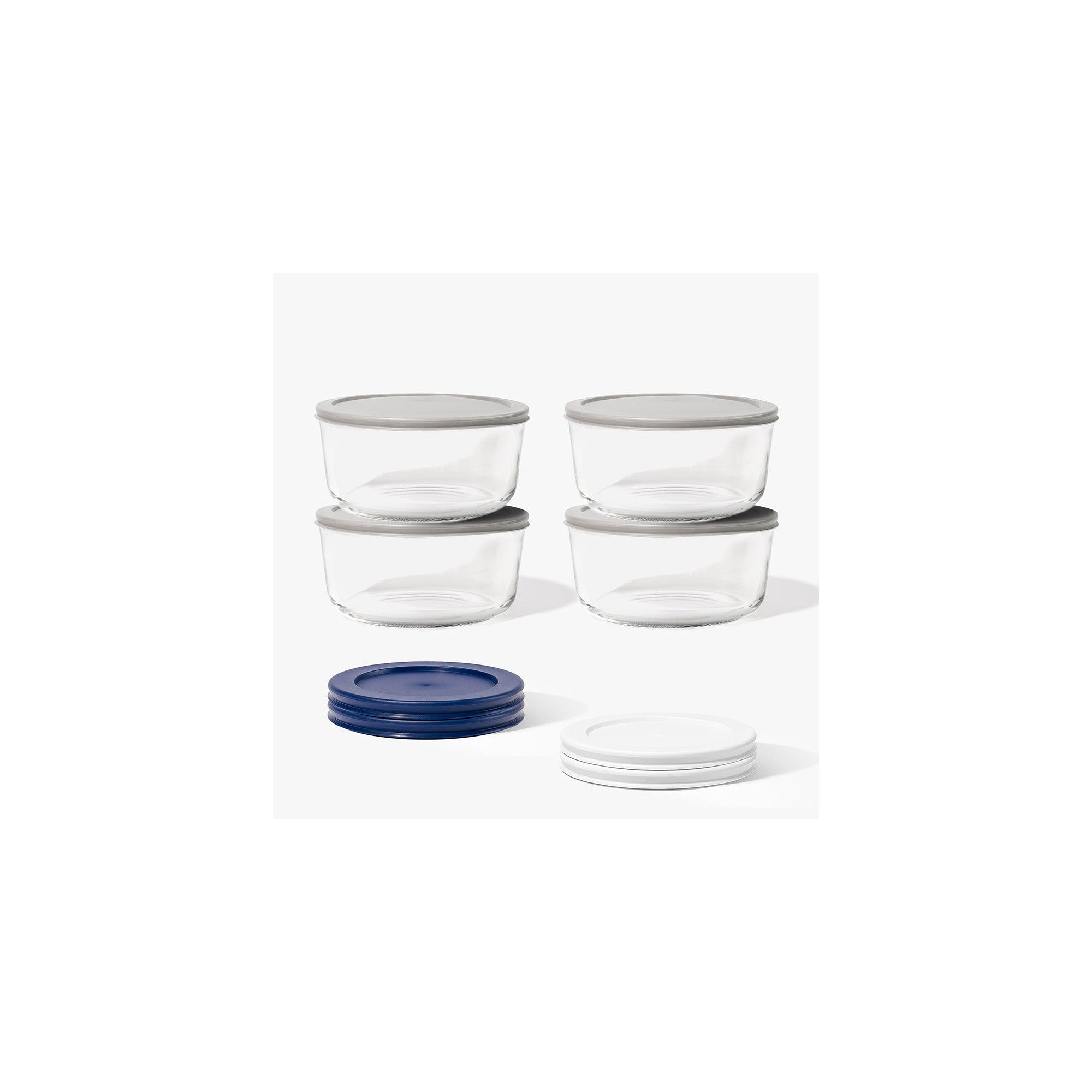 8 Piece (6.55 Cup / 52oz) Round Glass Food Storage Container Set (4 Containers + 4 Lids) with Bonus Lids – Dura Living
