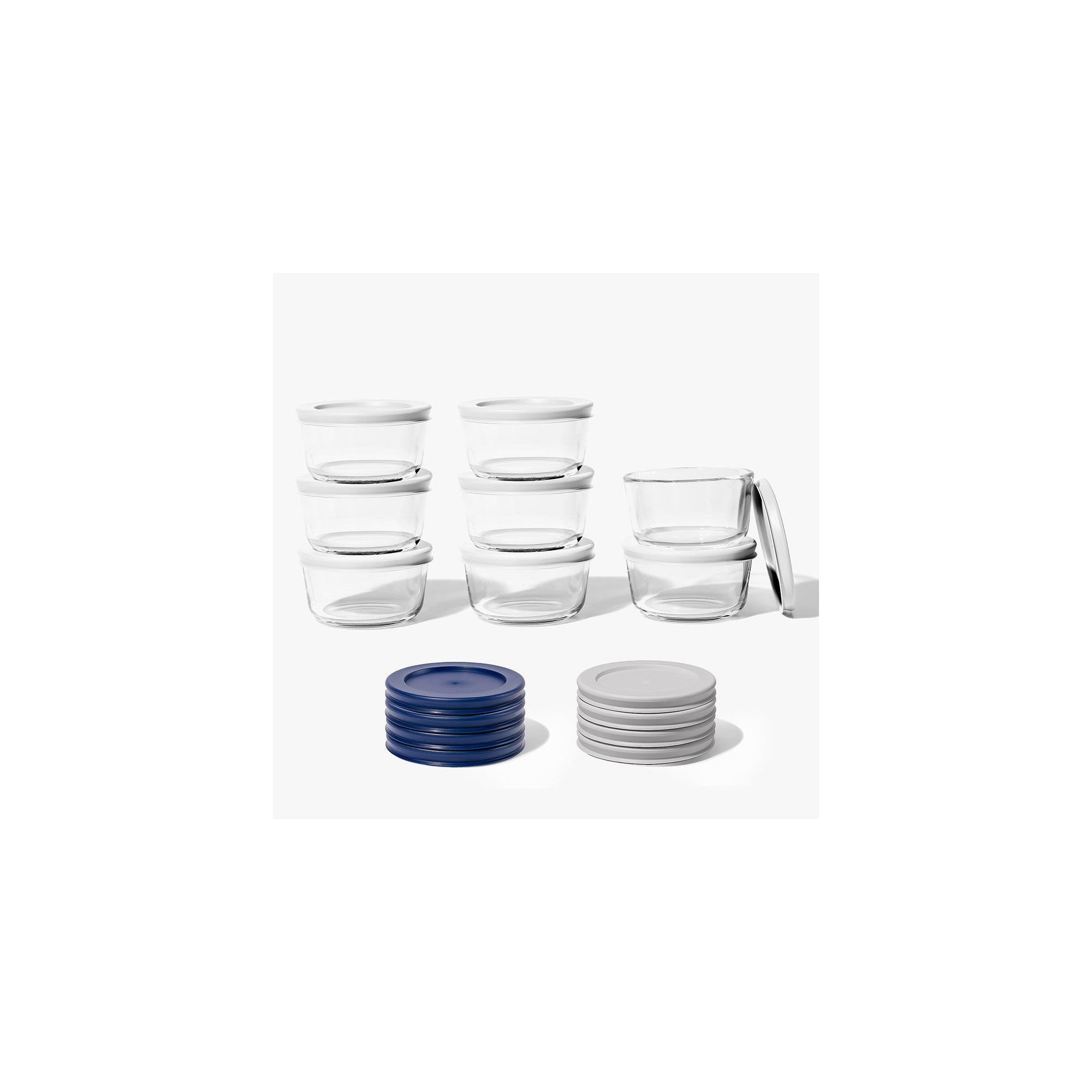 16 Piece (7oz) Round Glass Food Storage Container Set (8 Containers + 8 Lids) with Bonus Lids – Dura Living