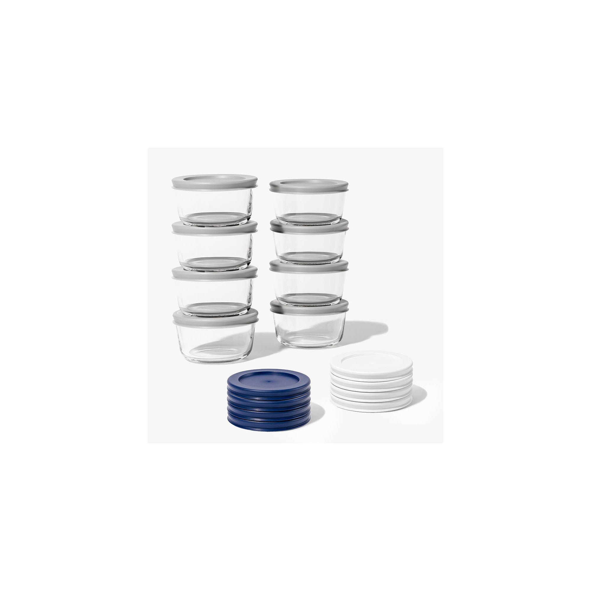 16 Piece (7oz) Round Glass Food Storage Container Set (8 Containers + 8 Lids) with Bonus Lids – Dura Living