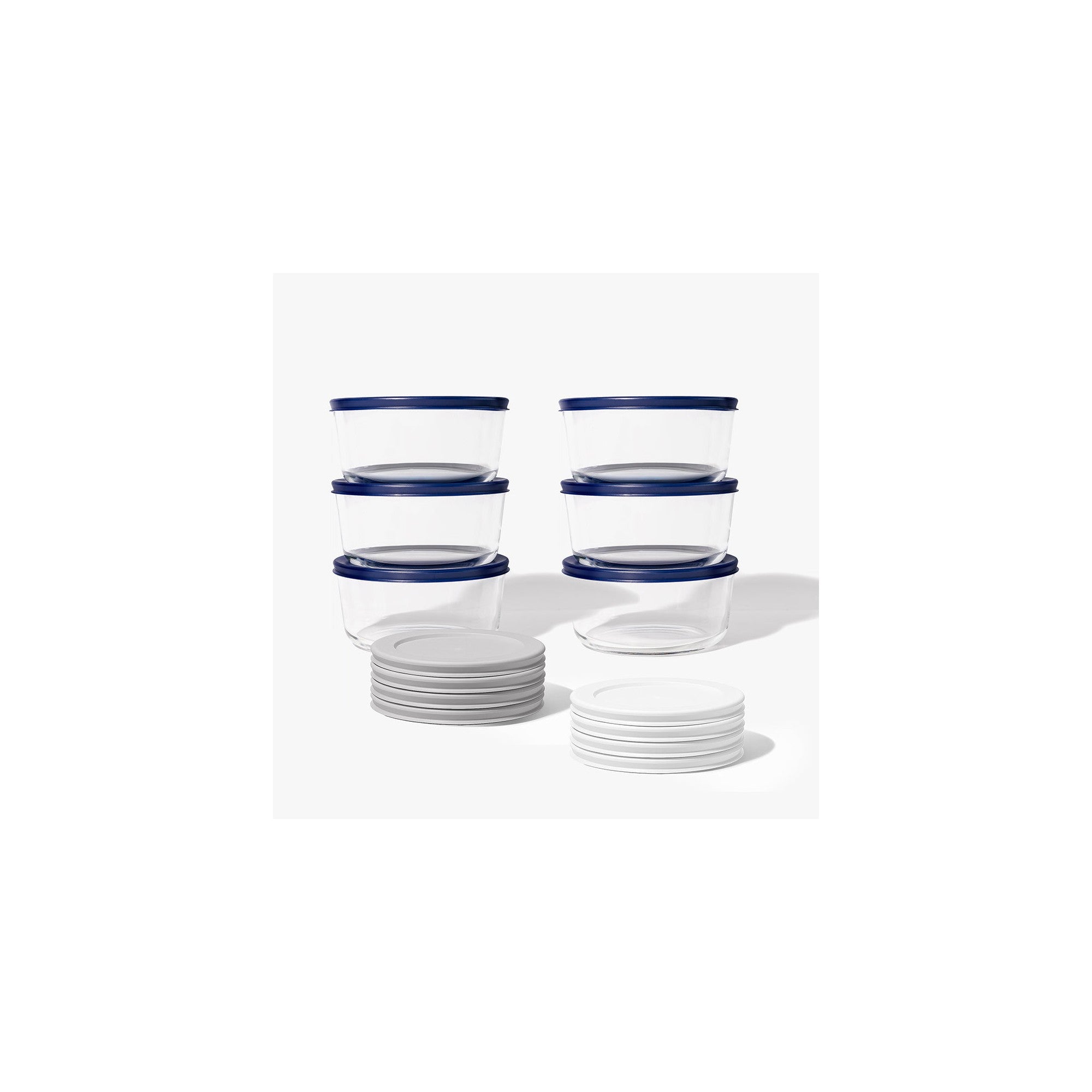 12 Piece (4 Cup / 32oz) Round Glass Food Storage Container Set (6 Containers + 6 Lids) with Bonus Lids – Dura Living