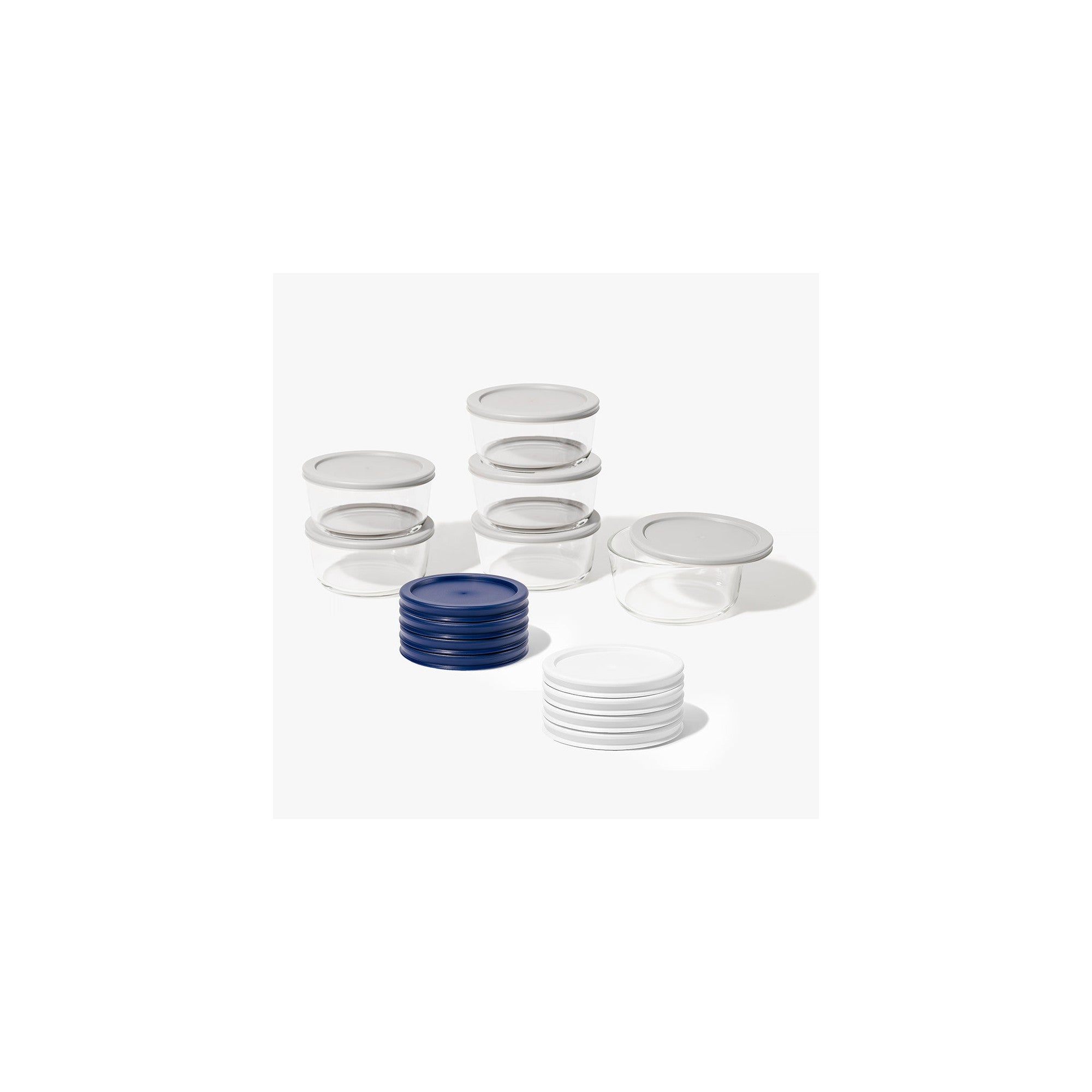 12 Piece (2 Cup / 16oz) Round Glass Food Storage Container Set (6 Containers + 6 Lids) with Bonus Lids – Main View – Dura Living