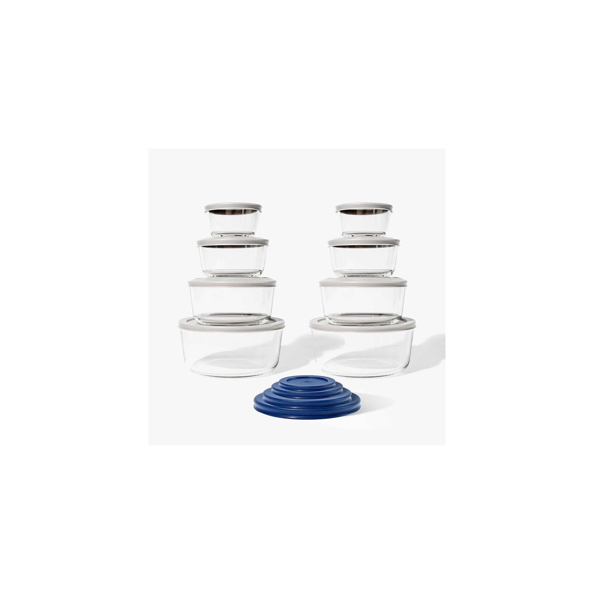 16 Piece Round Nest Space-Saving Glass Storage Container Set (8 Containers + 8 Lids) With Bonus Lids – Main View – Dura Living